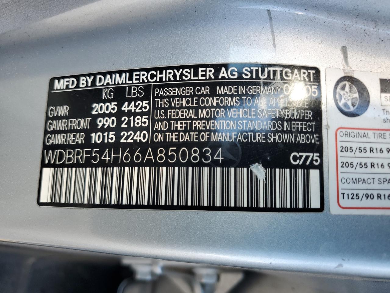 2006 Mercedes-benz C 280 Silver vin: WDBRF54H66A850834