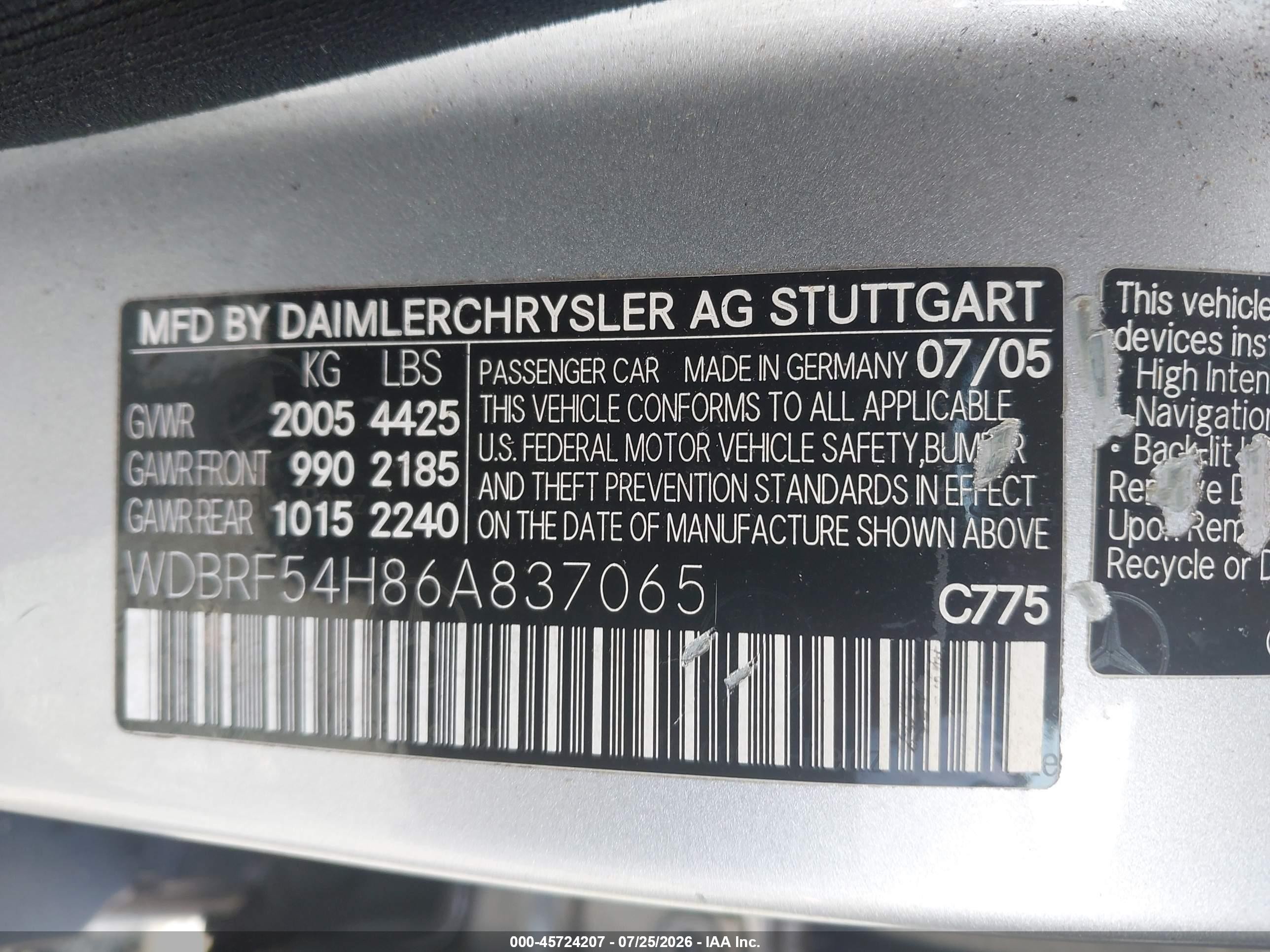 2006 Mercedes-benz C 280 Luxury Серебряный vin: WDBRF54H86A837065