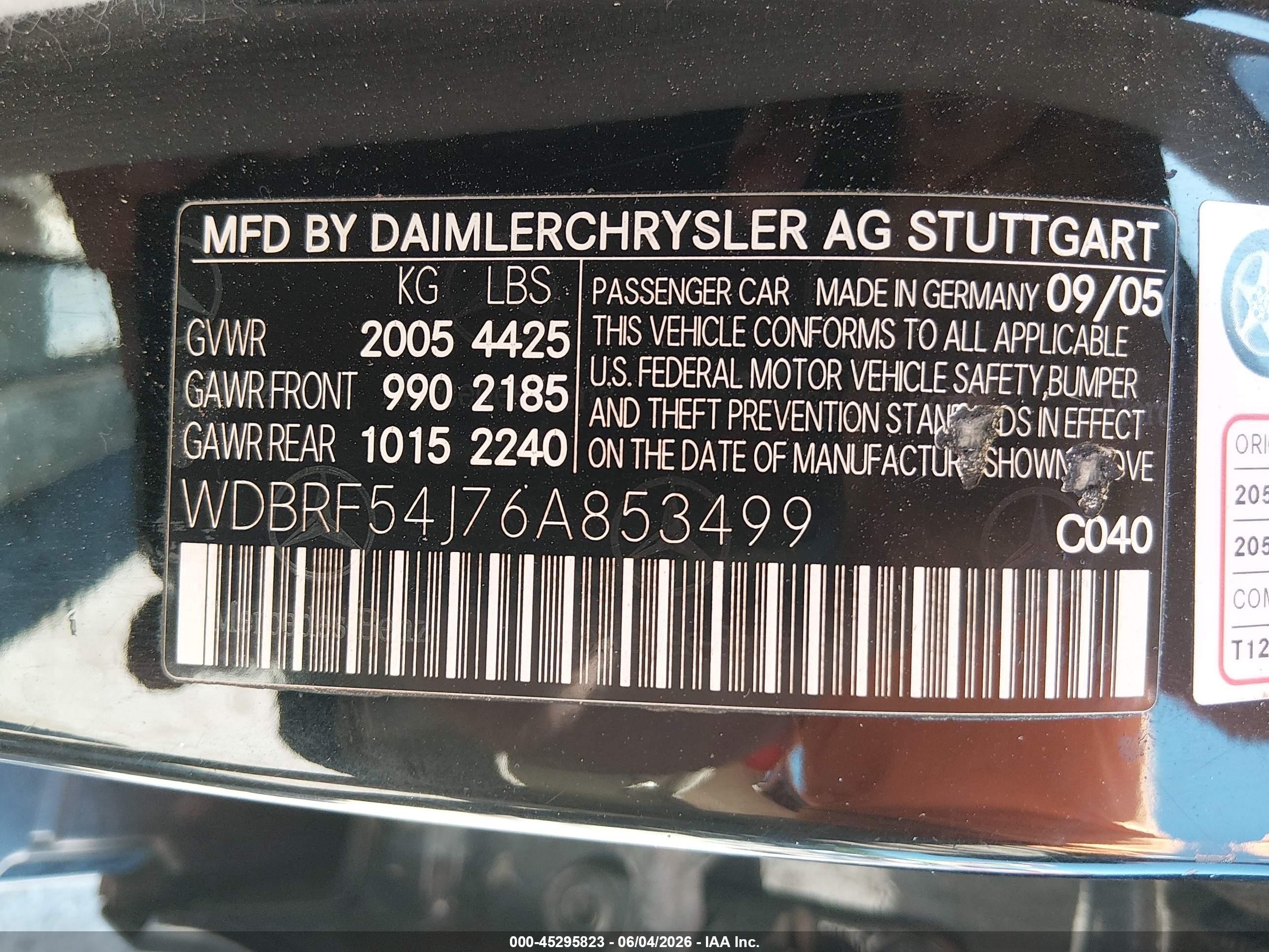 2006 Mercedes-benz C 280 Luxury Black vin: WDBRF54J76A853499
