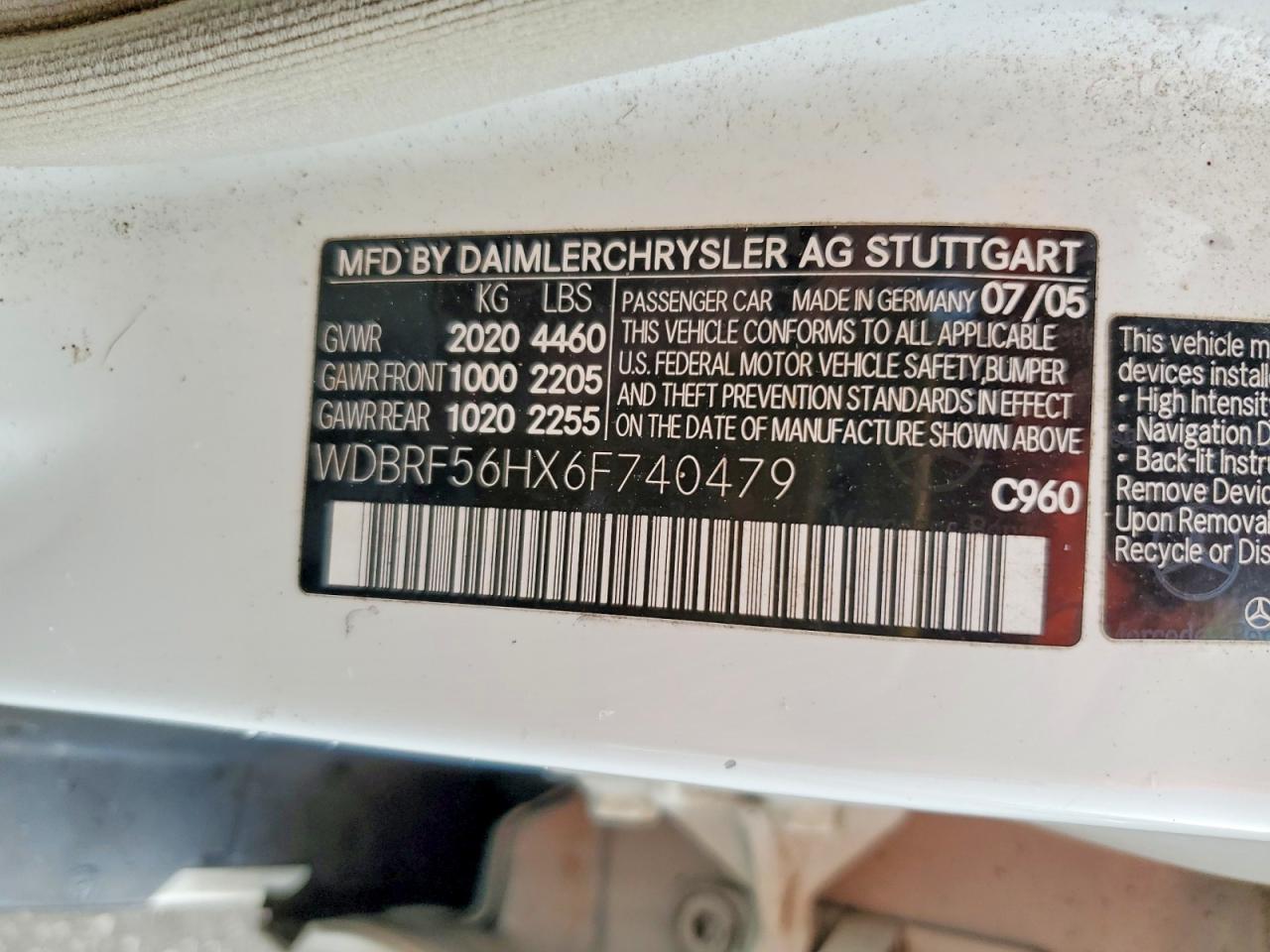 2006 Mercedes-benz C 350 White vin: WDBRF56HX6F740479