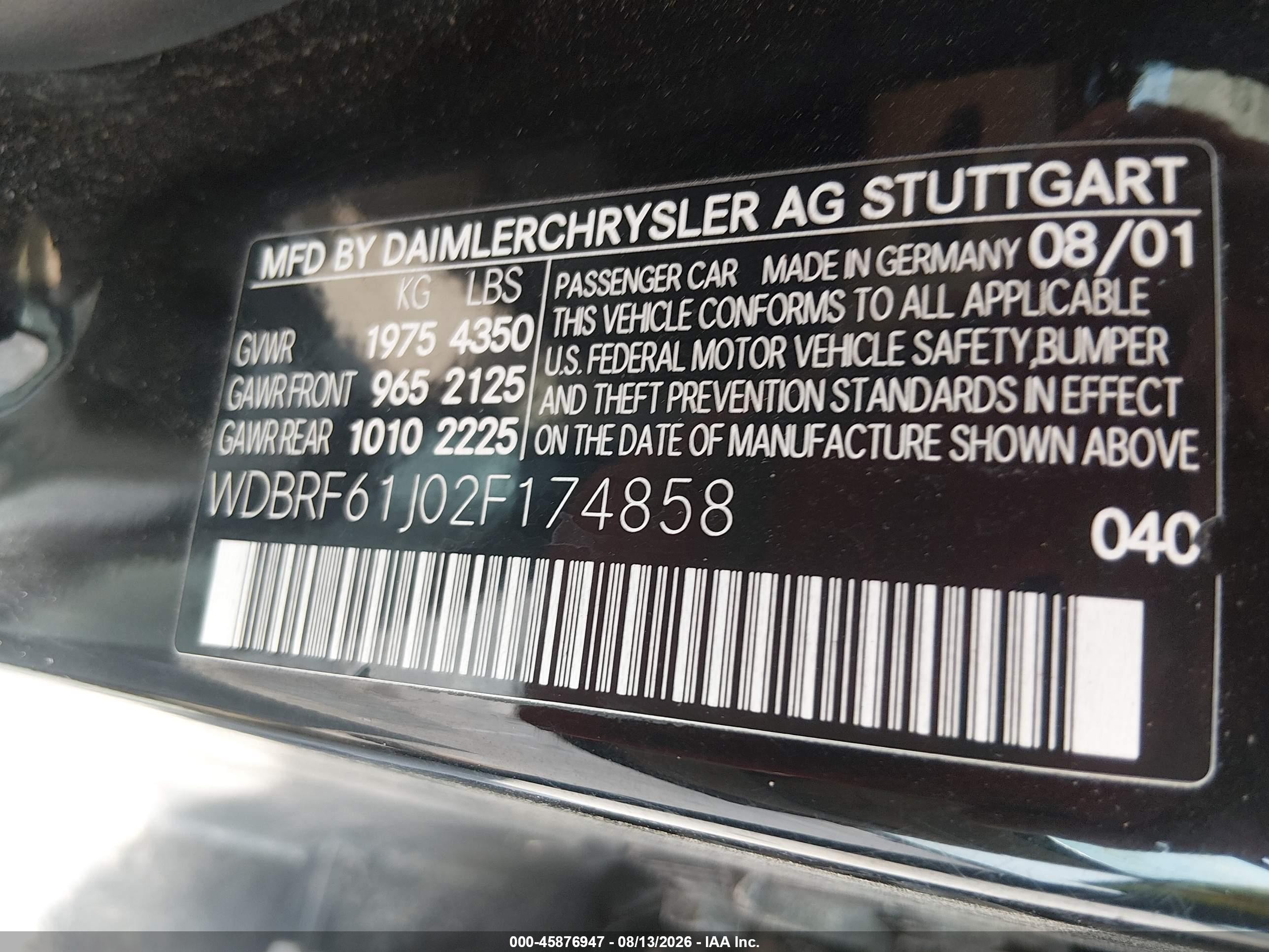 2002 Mercedes-benz C 240 Черный vin: WDBRF61J02F174858