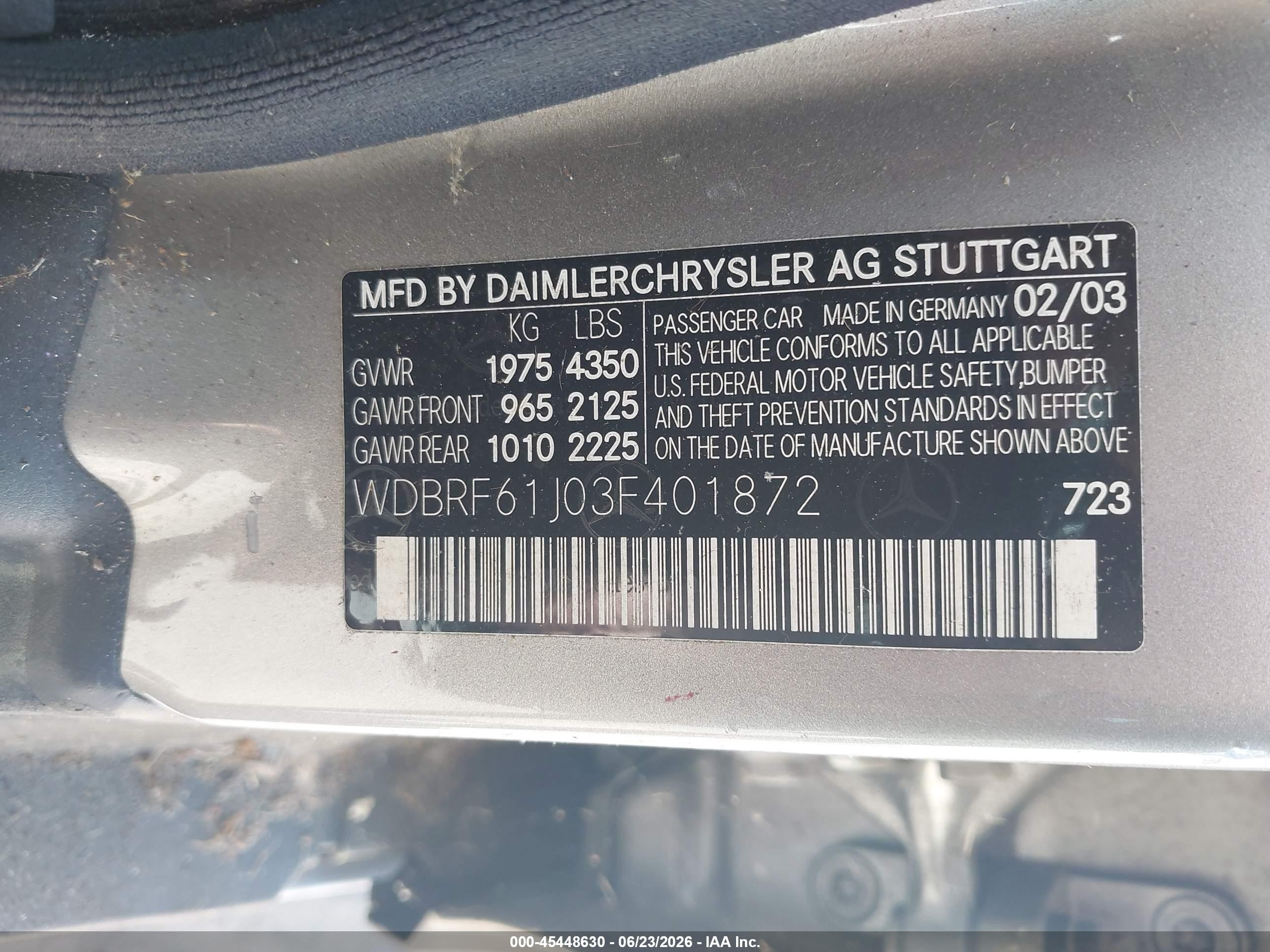 2003 Mercedes-benz C 240   Silver vin: WDBRF61J03F401872