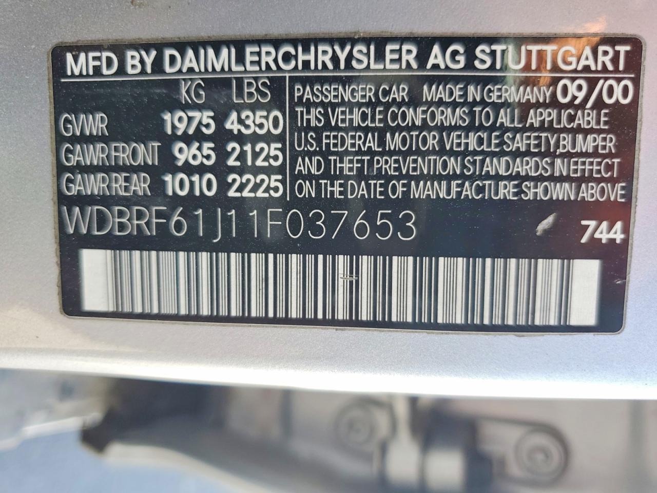 2001 Mercedes-benz C 240 Серебряный vin: WDBRF61J11F037653