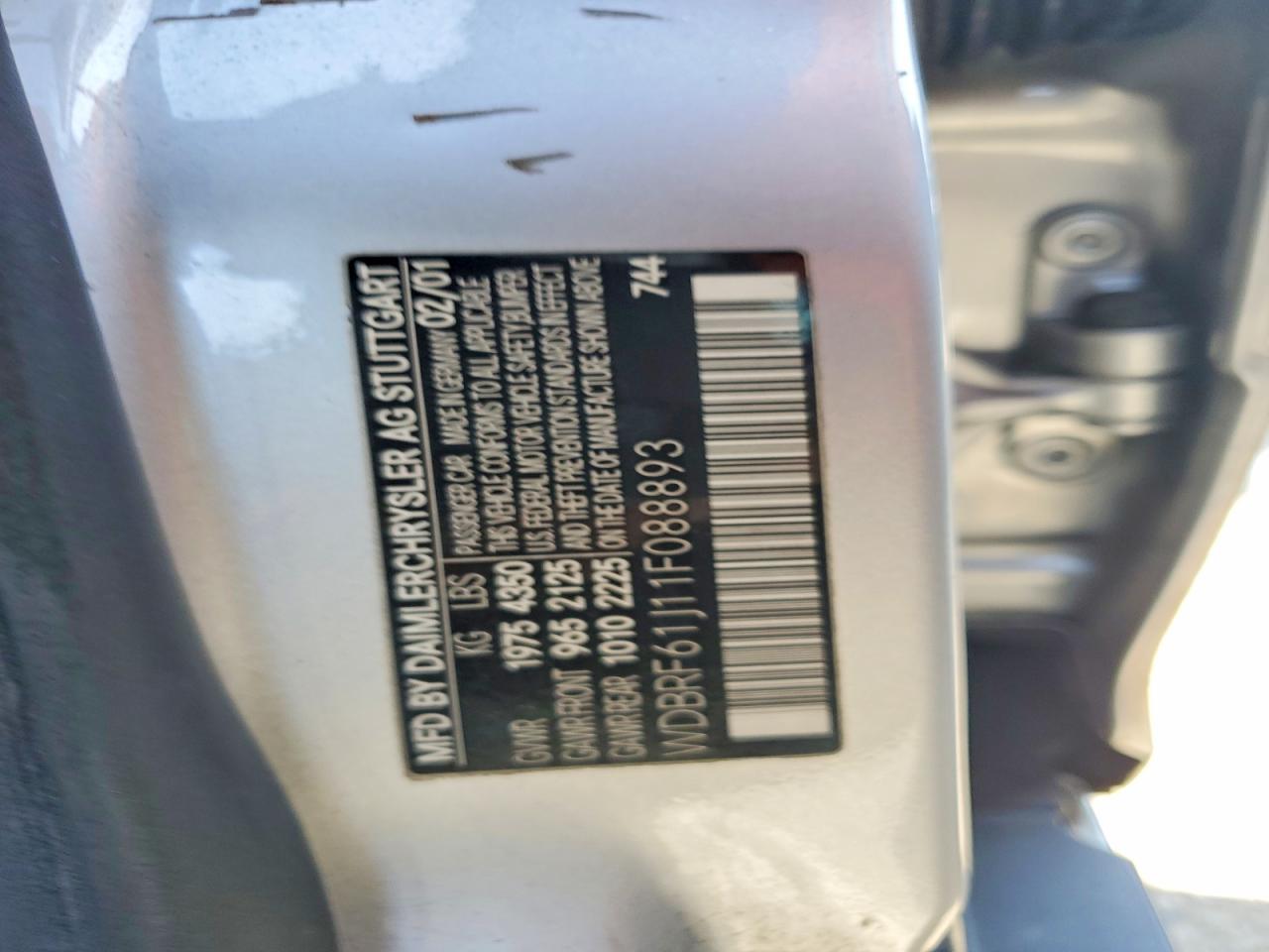 2001 Mercedes-benz C 240 Серебряный vin: WDBRF61J11F088893