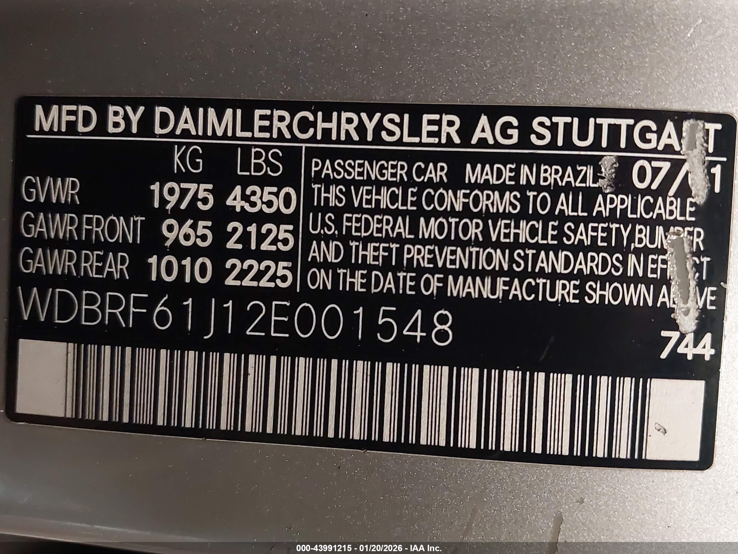 2002 Mercedes-benz C 240   Серый vin: WDBRF61J12E001548