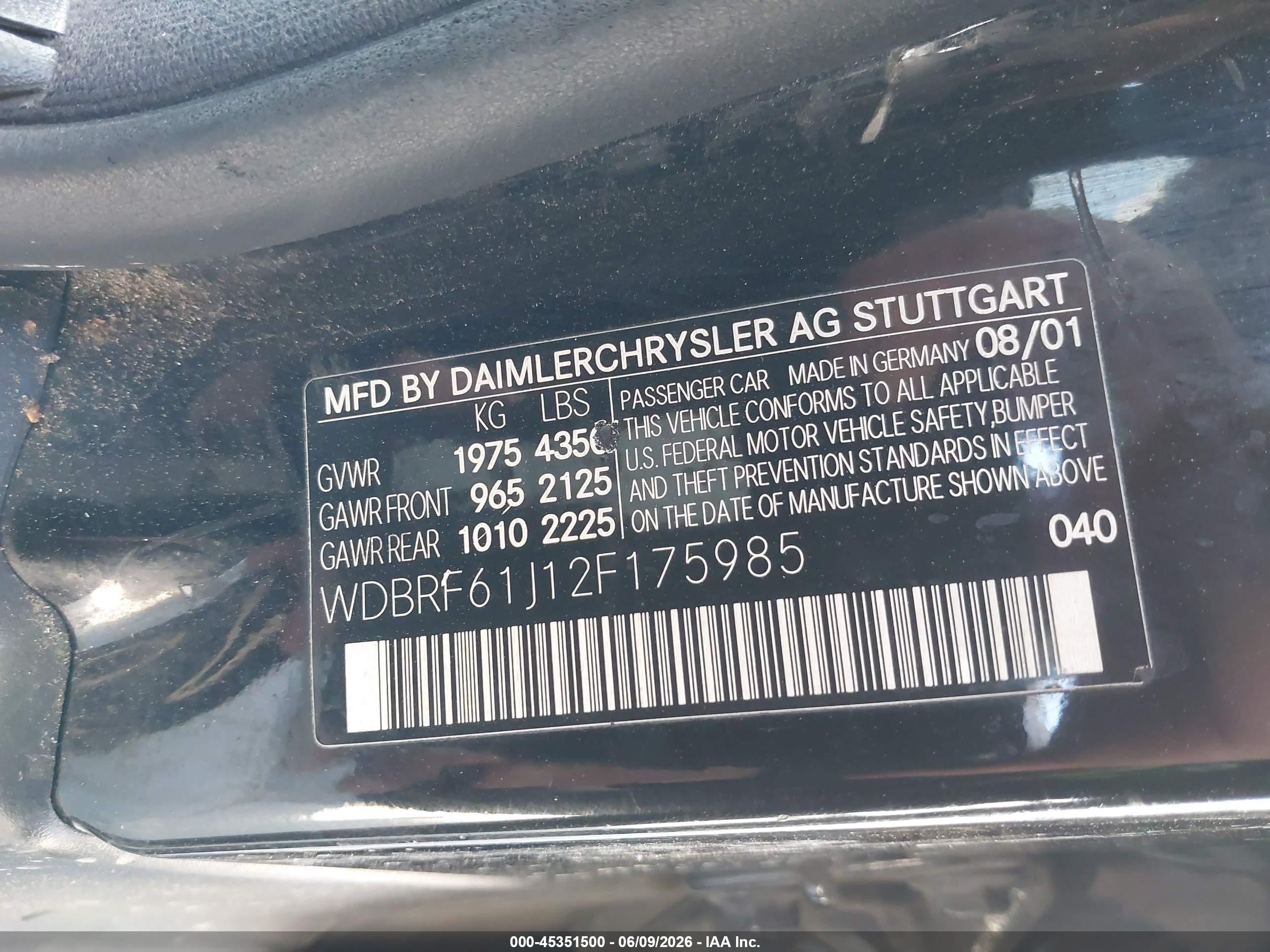 2002 Mercedes-benz C 240 Черный vin: WDBRF61J12F175985