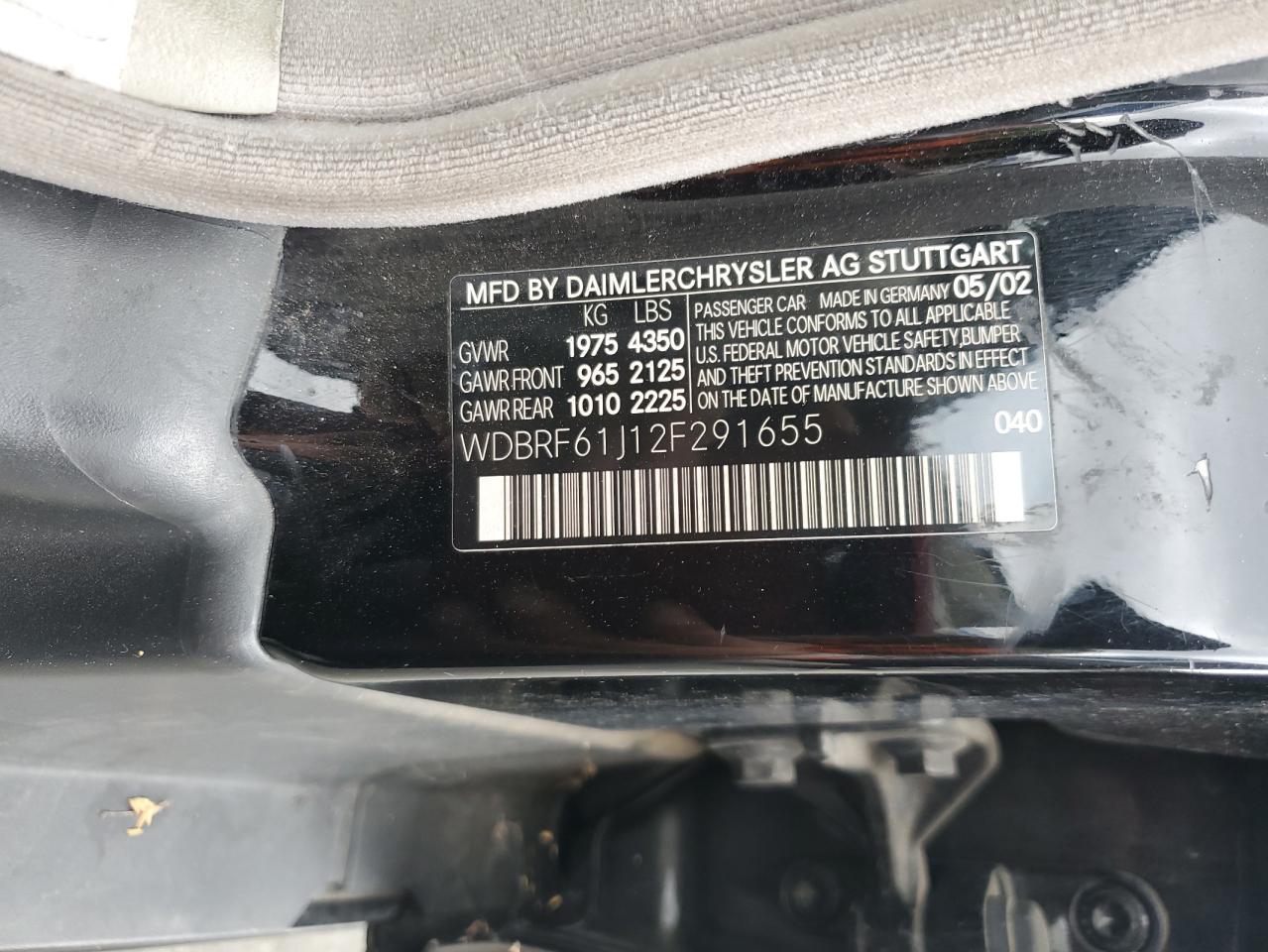 2002 Mercedes-benz C 240 Black vin: WDBRF61J12F291655