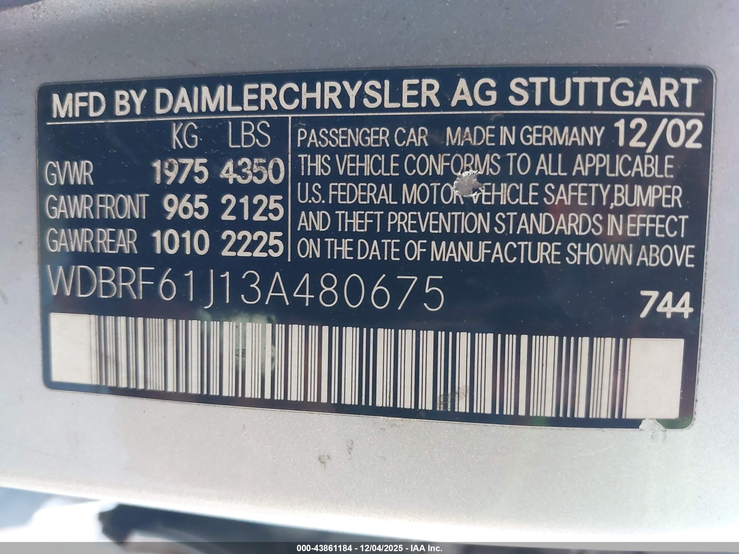 2003 Mercedes-benz C 240   Серебряный vin: WDBRF61J13A480675
