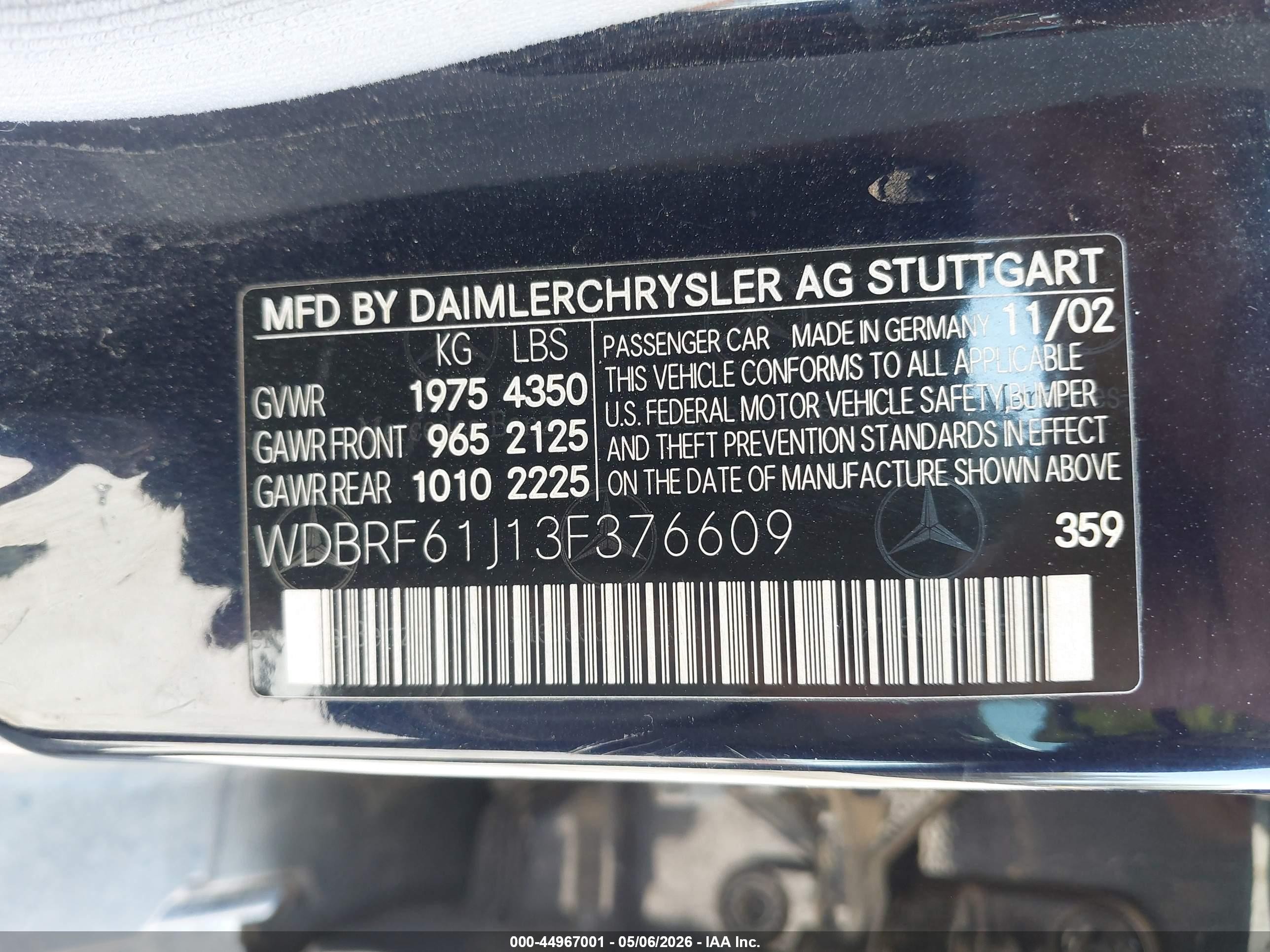 2003 Mercedes-benz C 240 Blue vin: WDBRF61J13F376609