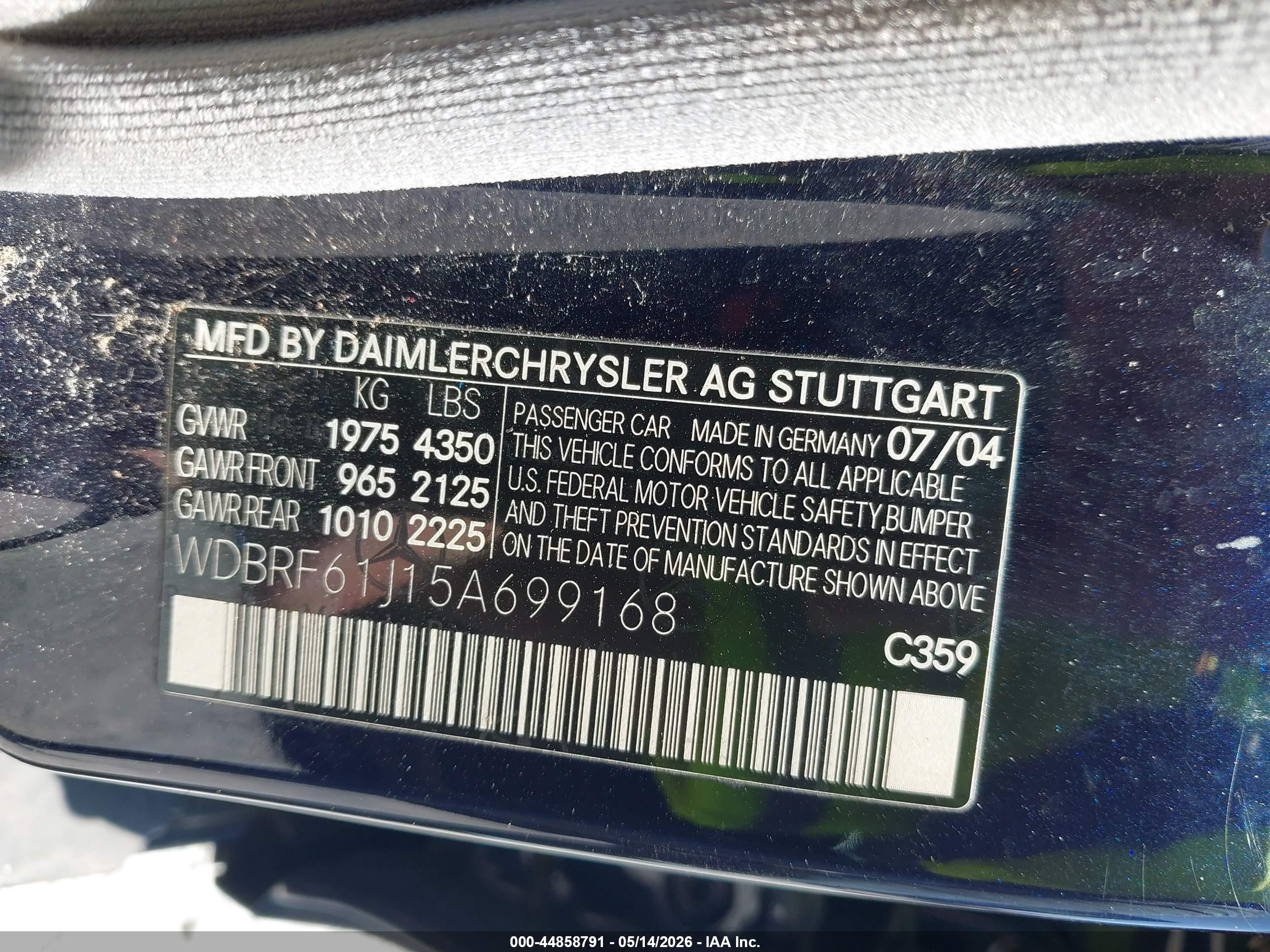 2005 Mercedes-benz C 240 Luxury Black vin: WDBRF61J15A699168