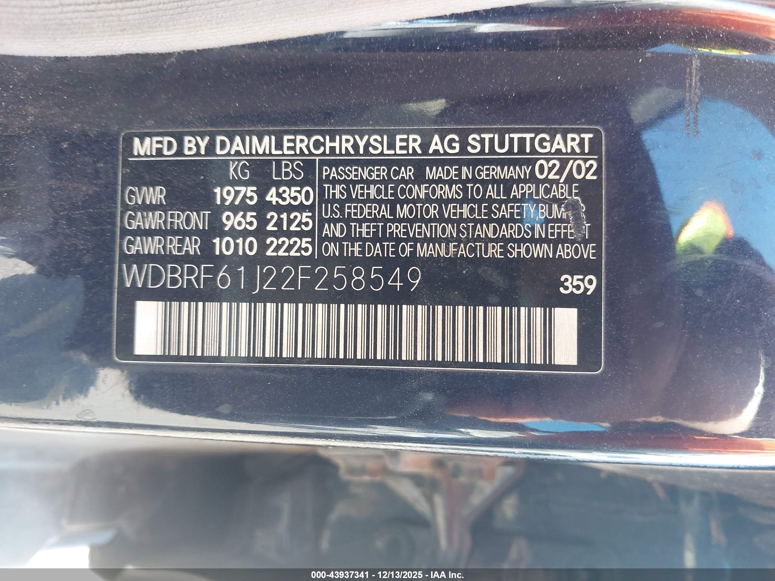 2002 Mercedes-benz C 240   Navy vin: WDBRF61J22F258549