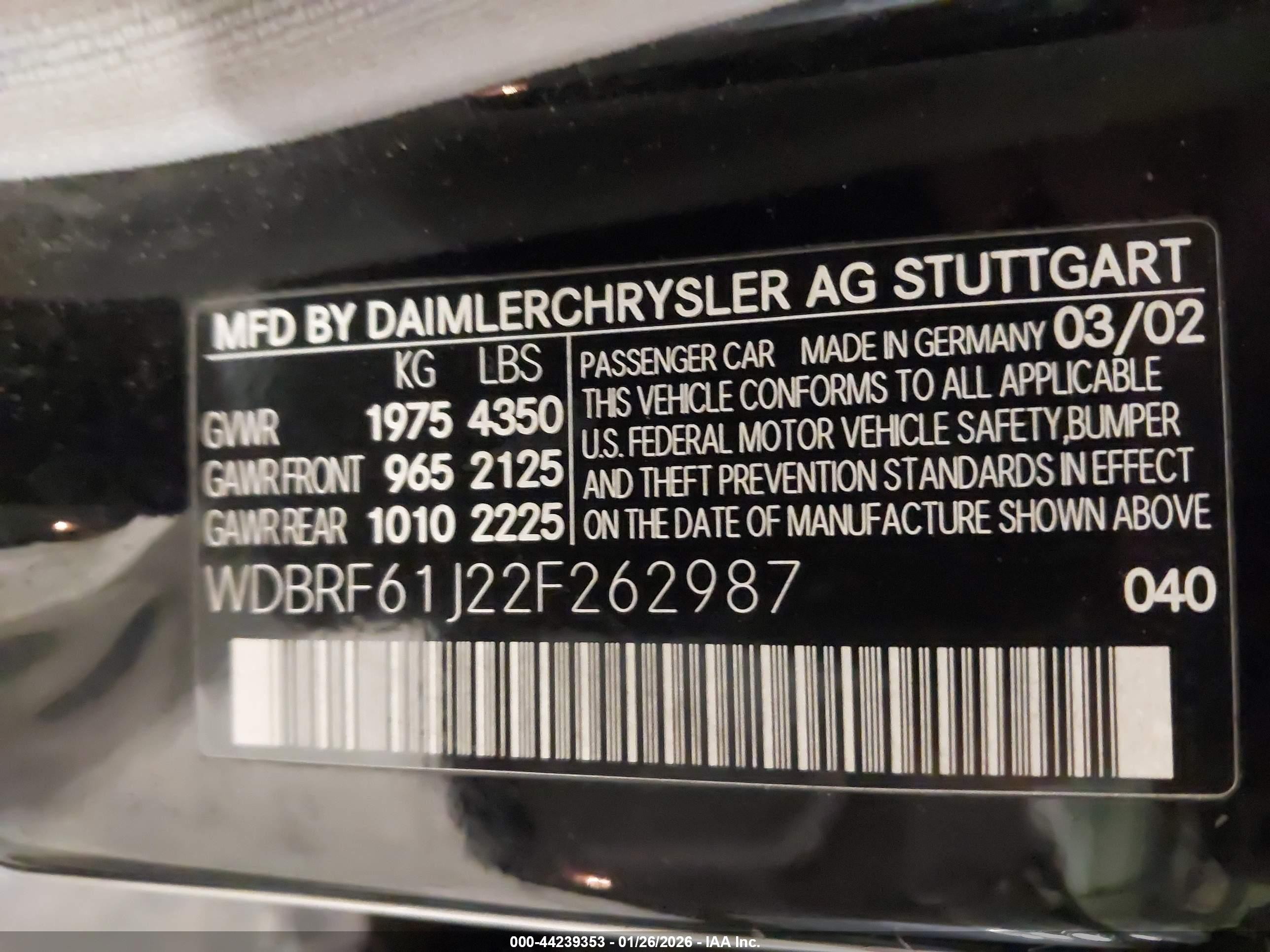 2002 Mercedes-benz C 240   Black vin: WDBRF61J22F262987