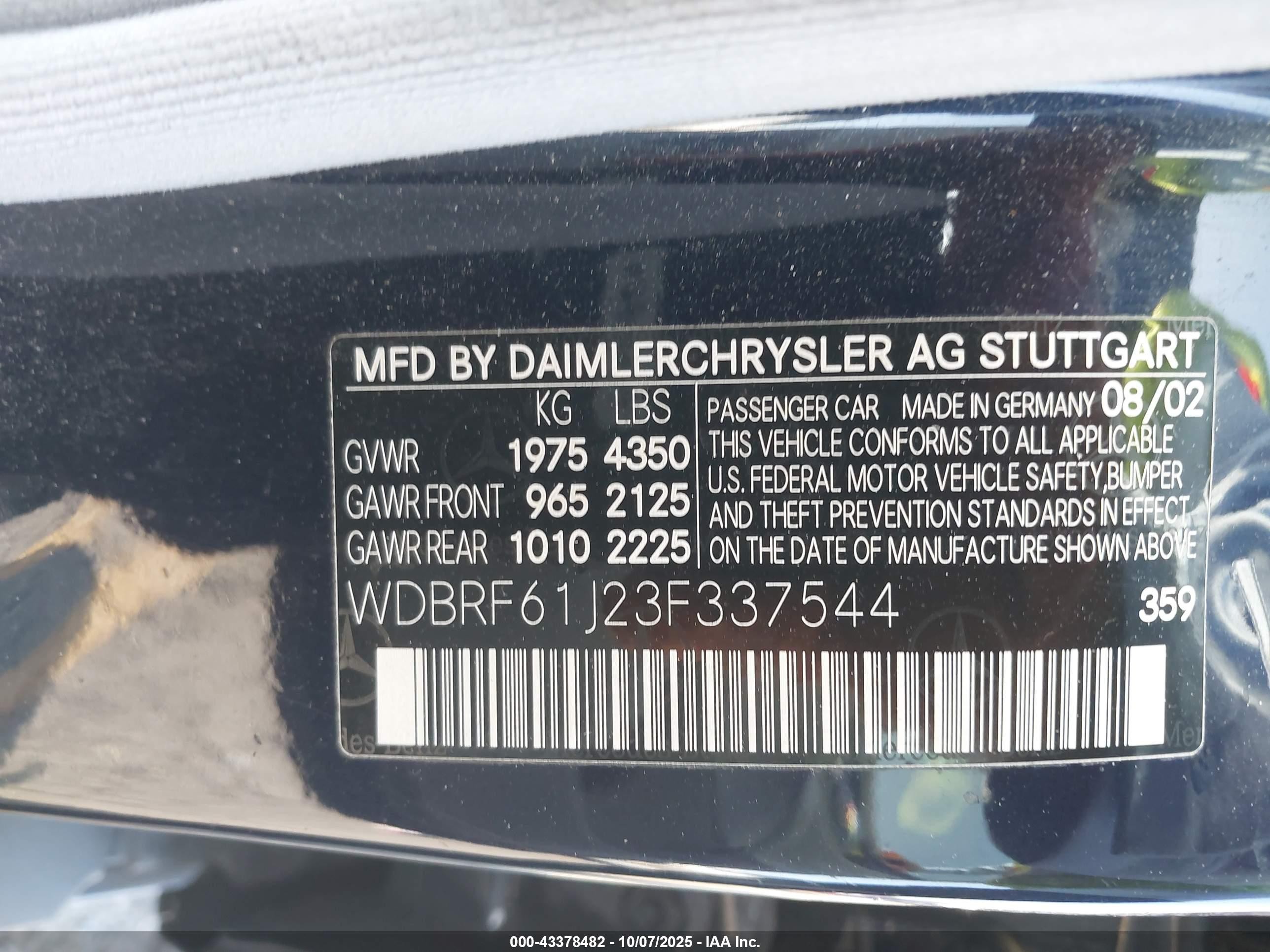 2003 Mercedes-benz C 240   Blue vin: WDBRF61J23F337544