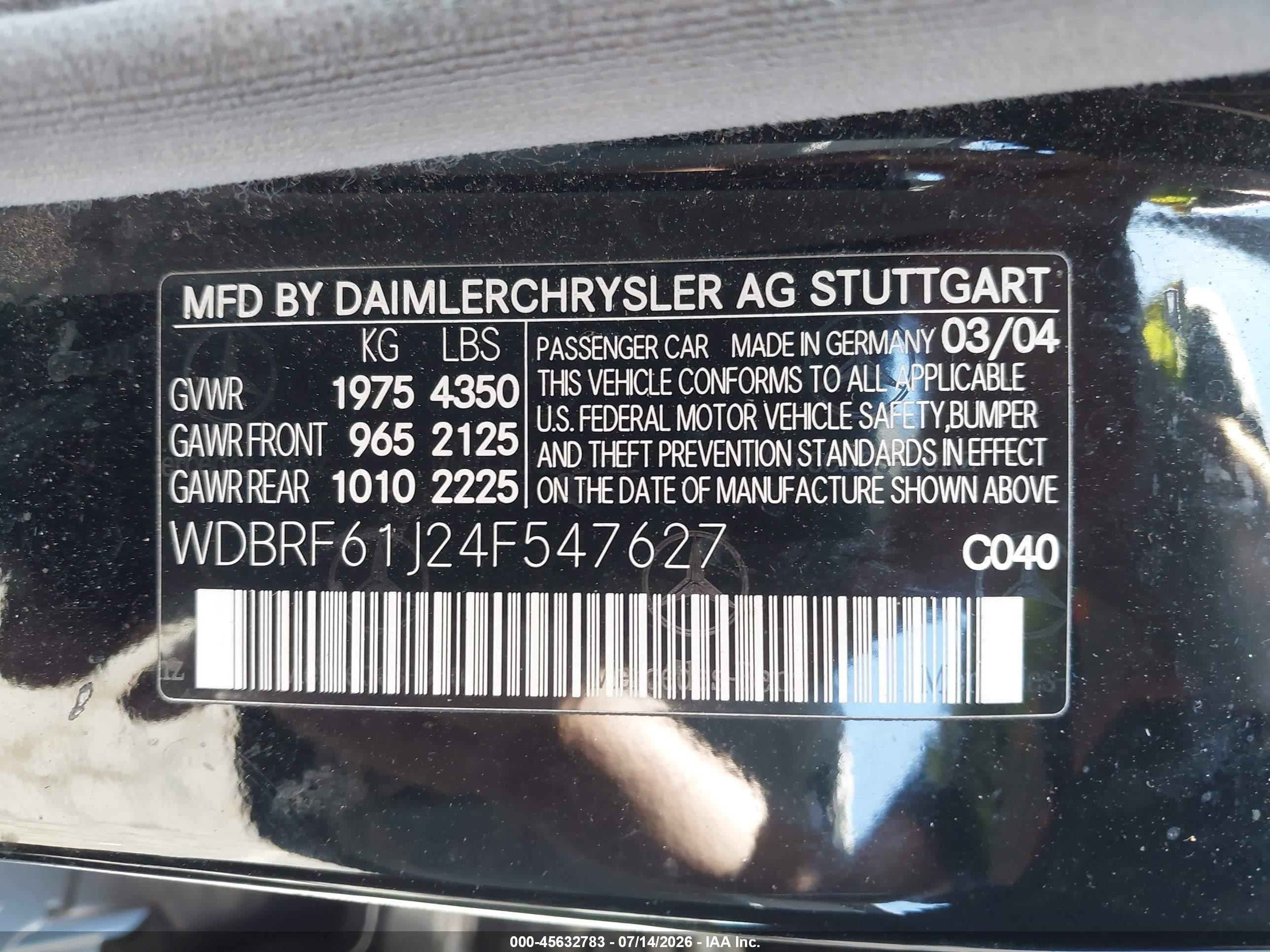2004 Mercedes-benz C 240 Black vin: WDBRF61J24F547627