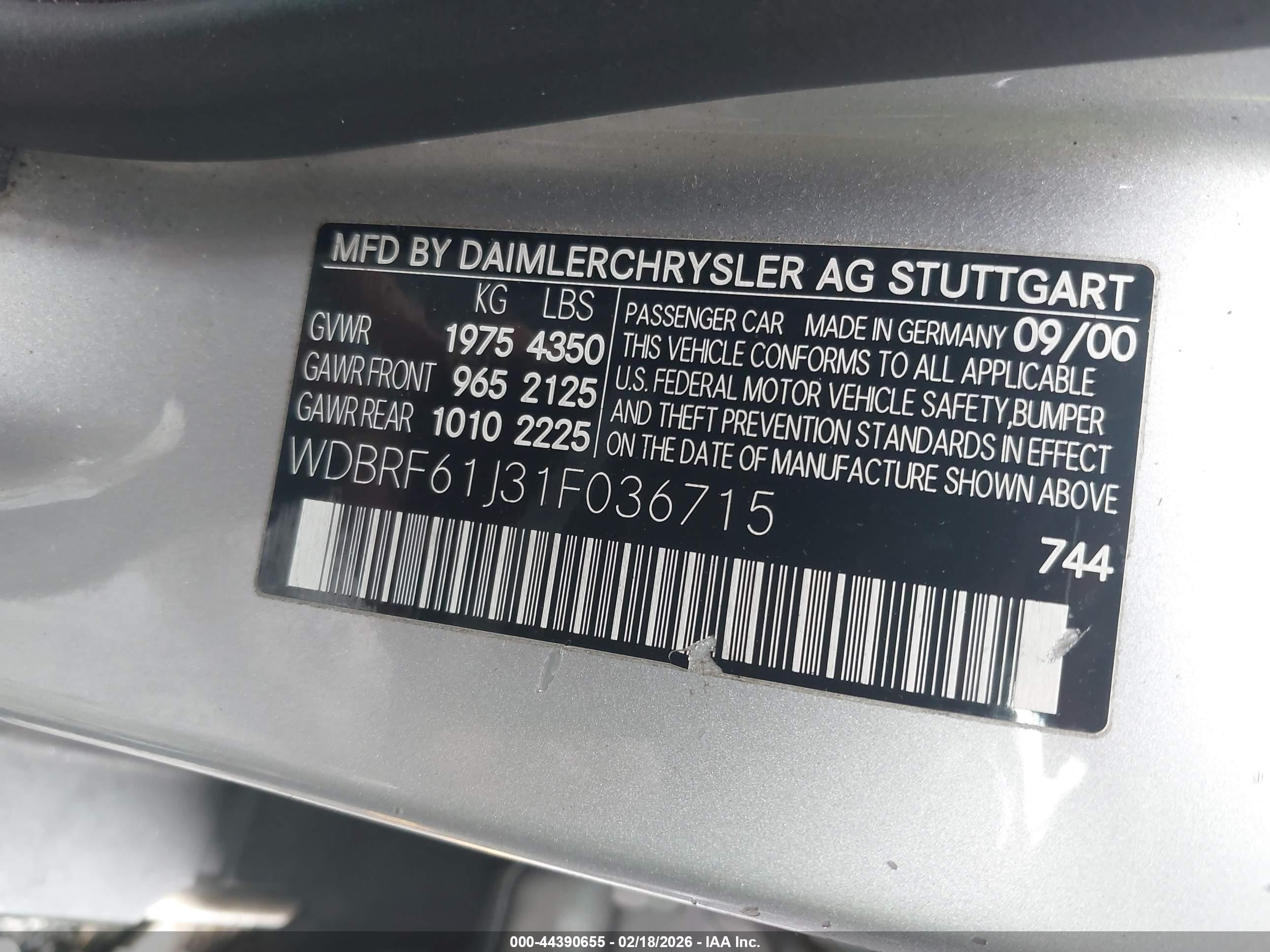 2001 Mercedes-benz C 240   Silver vin: WDBRF61J31F036715