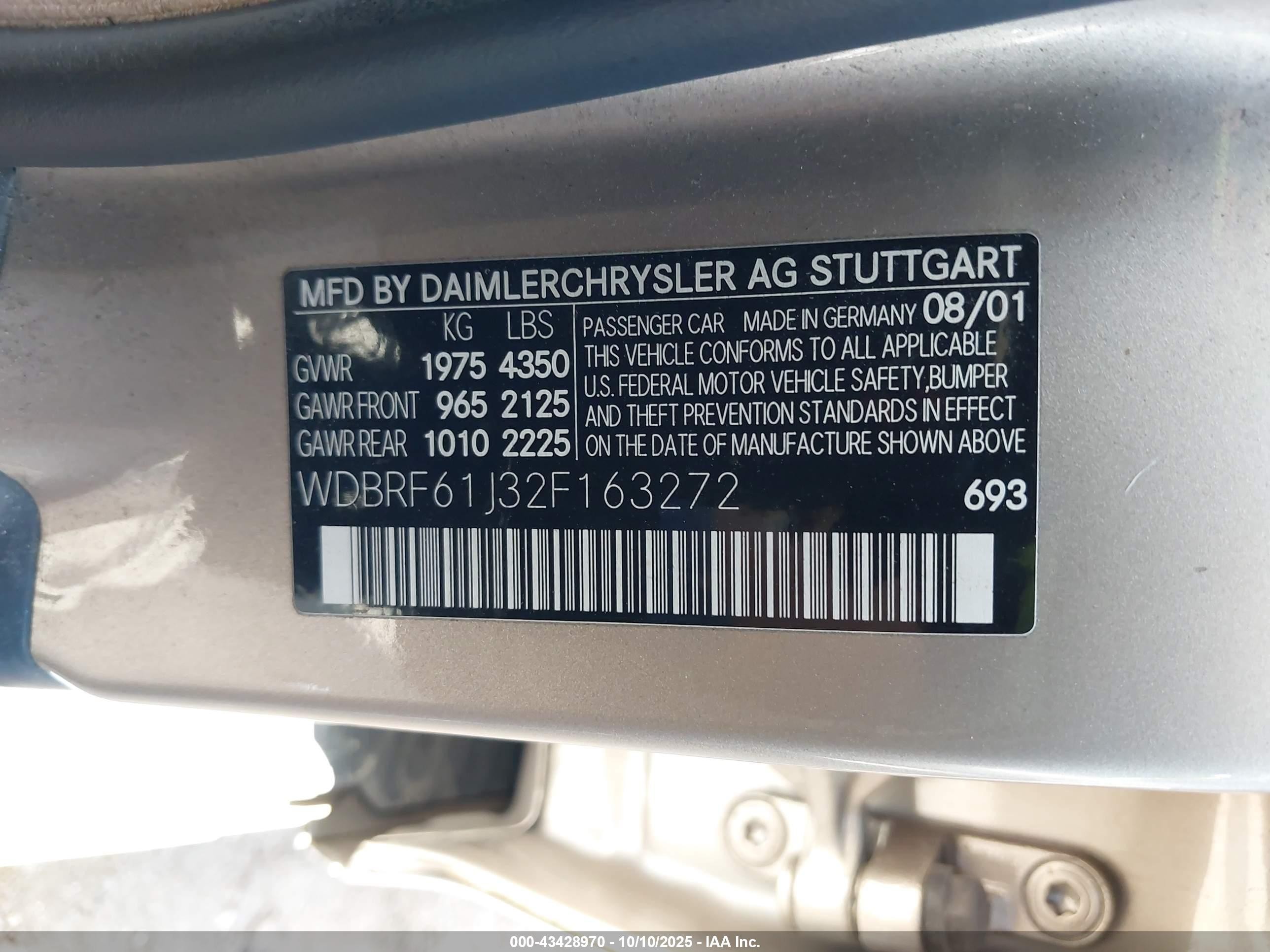 2002 Mercedes-benz C 240 Золотой vin: WDBRF61J32F163272