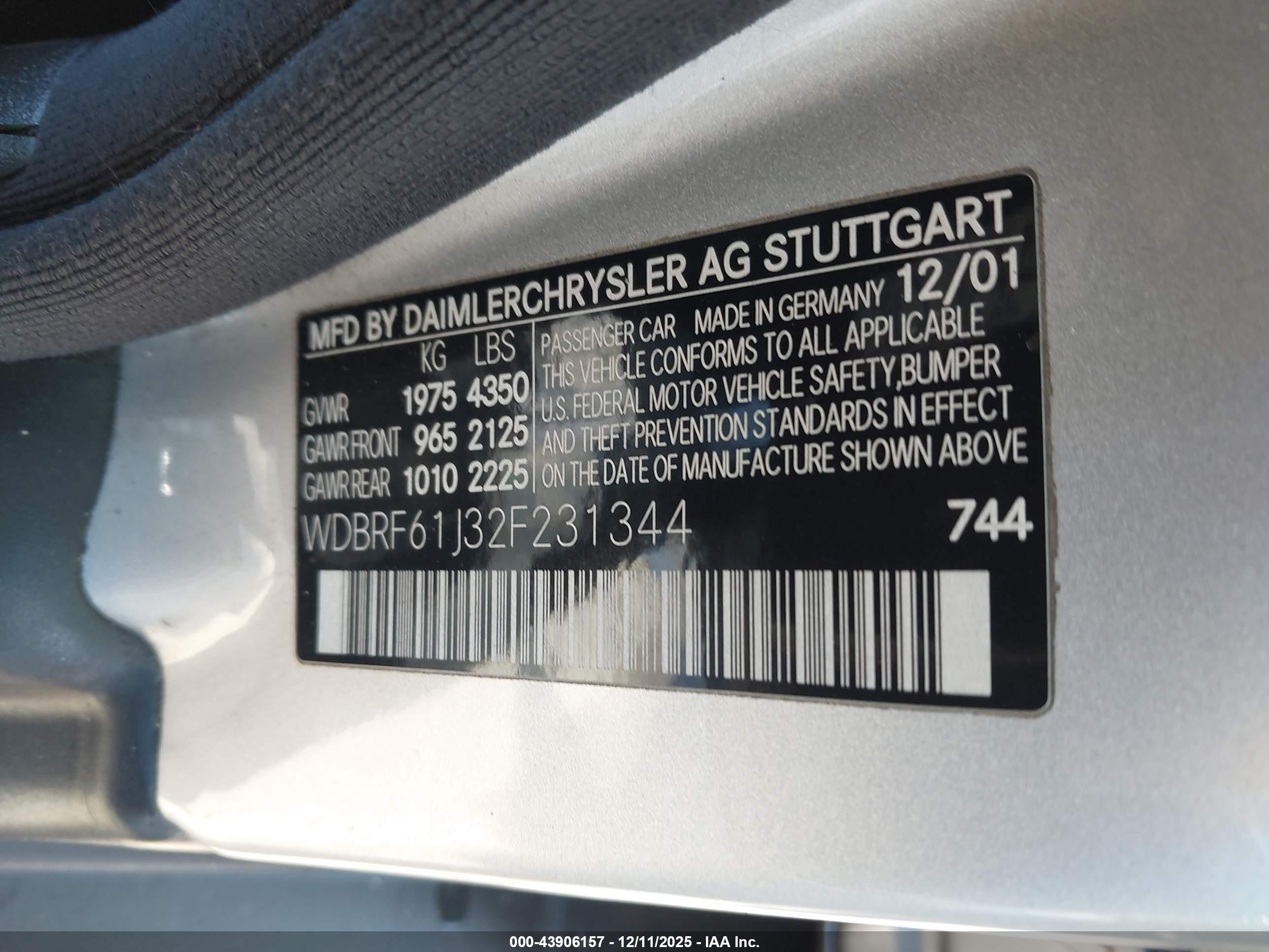 2002 Mercedes-benz C 240   Silver vin: WDBRF61J32F231344