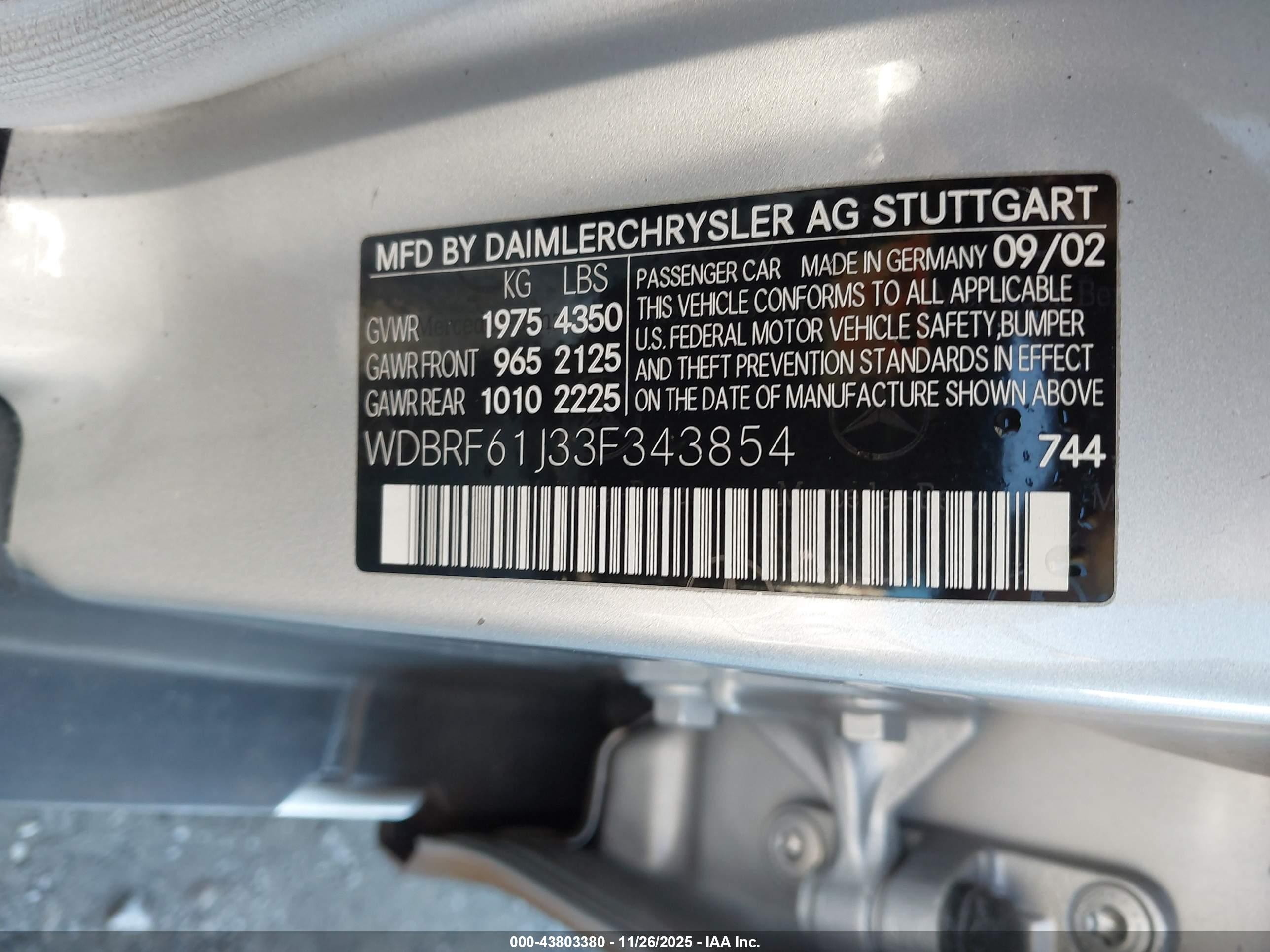 2003 Mercedes-benz C 240   Серебряный vin: WDBRF61J33F343854