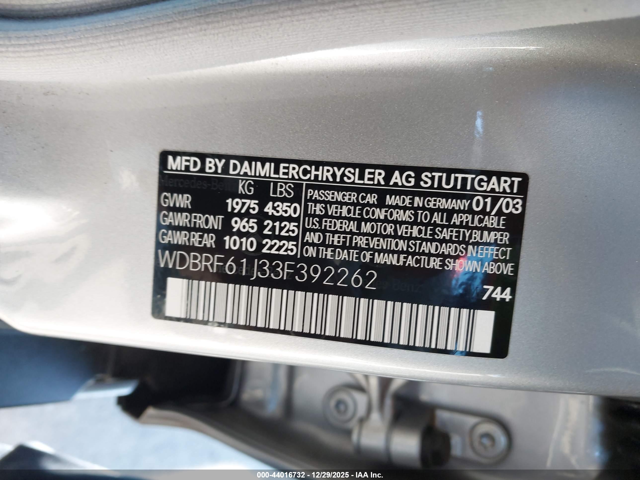 2003 Mercedes-benz C 240   Серый vin: WDBRF61J33F392262