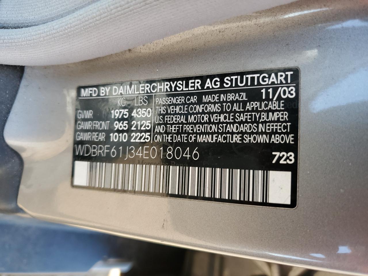 2004 Mercedes-benz C 240 Silver vin: WDBRF61J34E018046