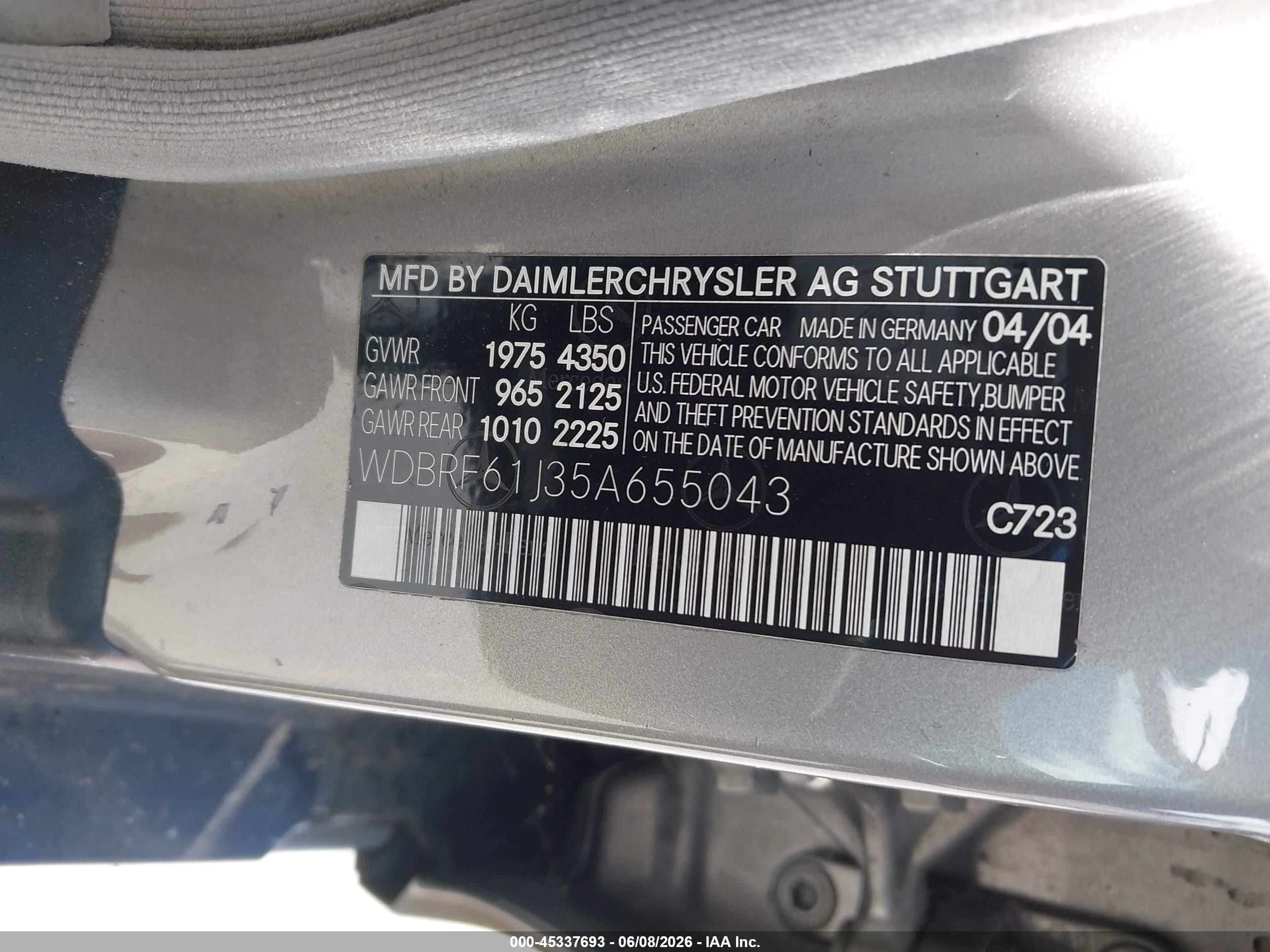 2005 Mercedes-benz C 240 Luxury Серебряный vin: WDBRF61J35A655043