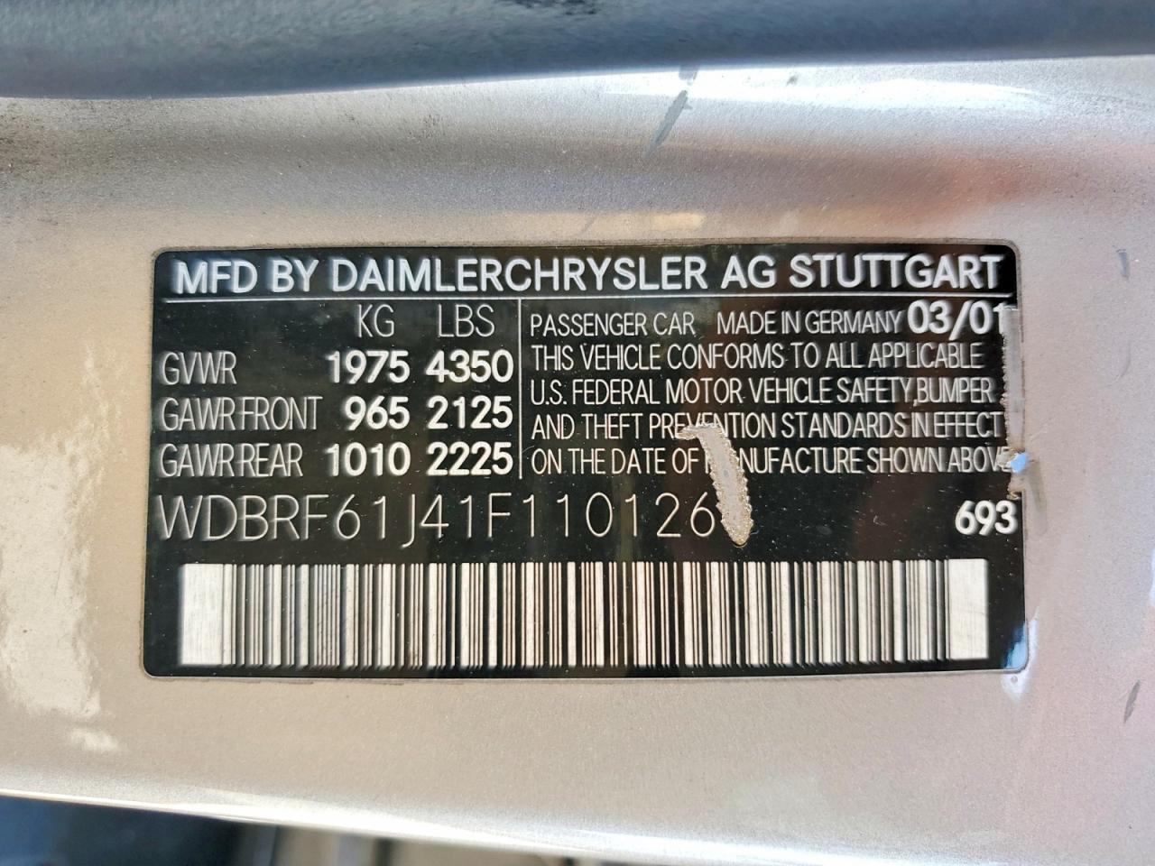 2001 Mercedes-benz C 240 Tan vin: WDBRF61J41F110126