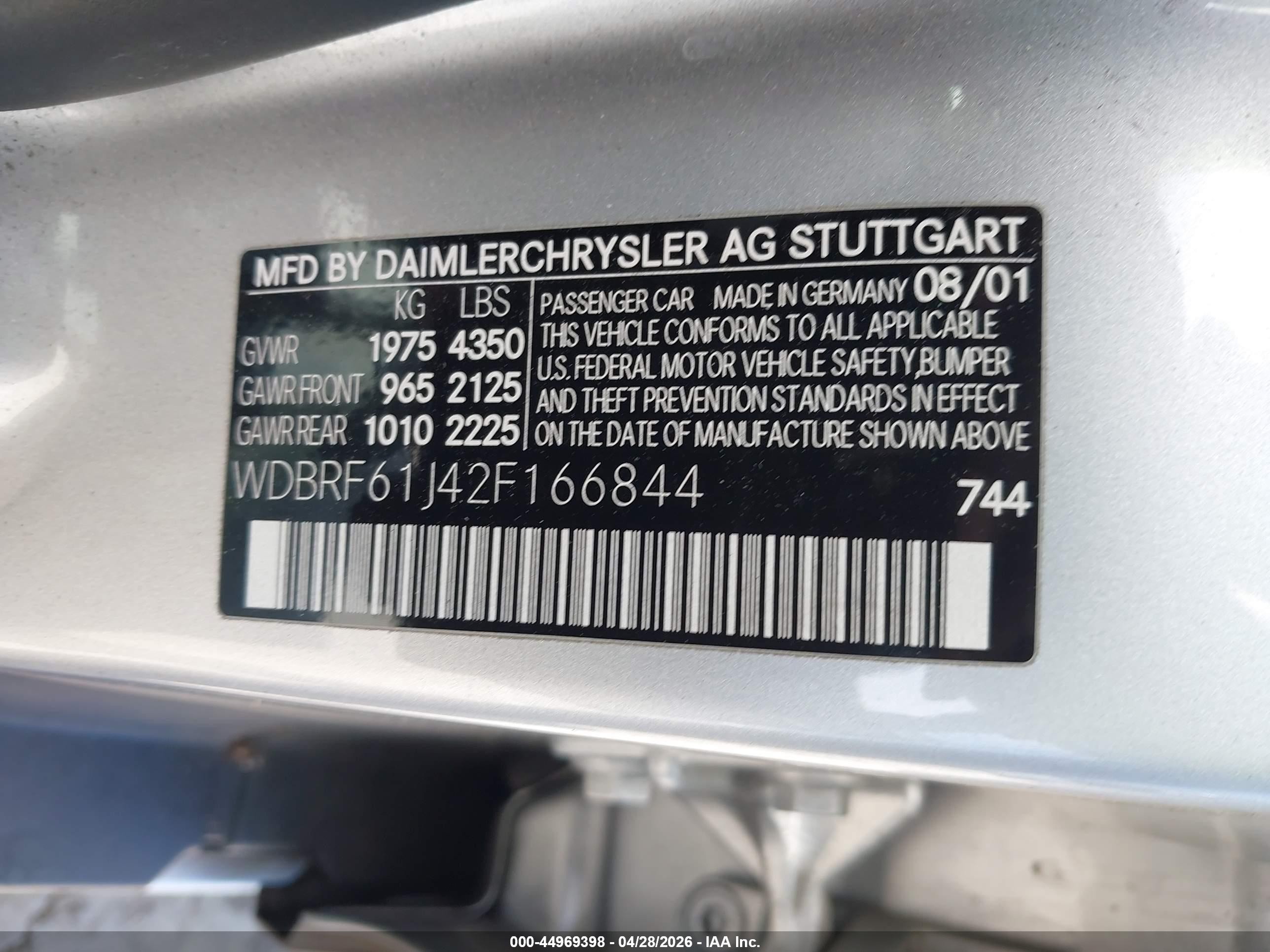 2002 Mercedes-benz C 240   Silver vin: WDBRF61J42F166844