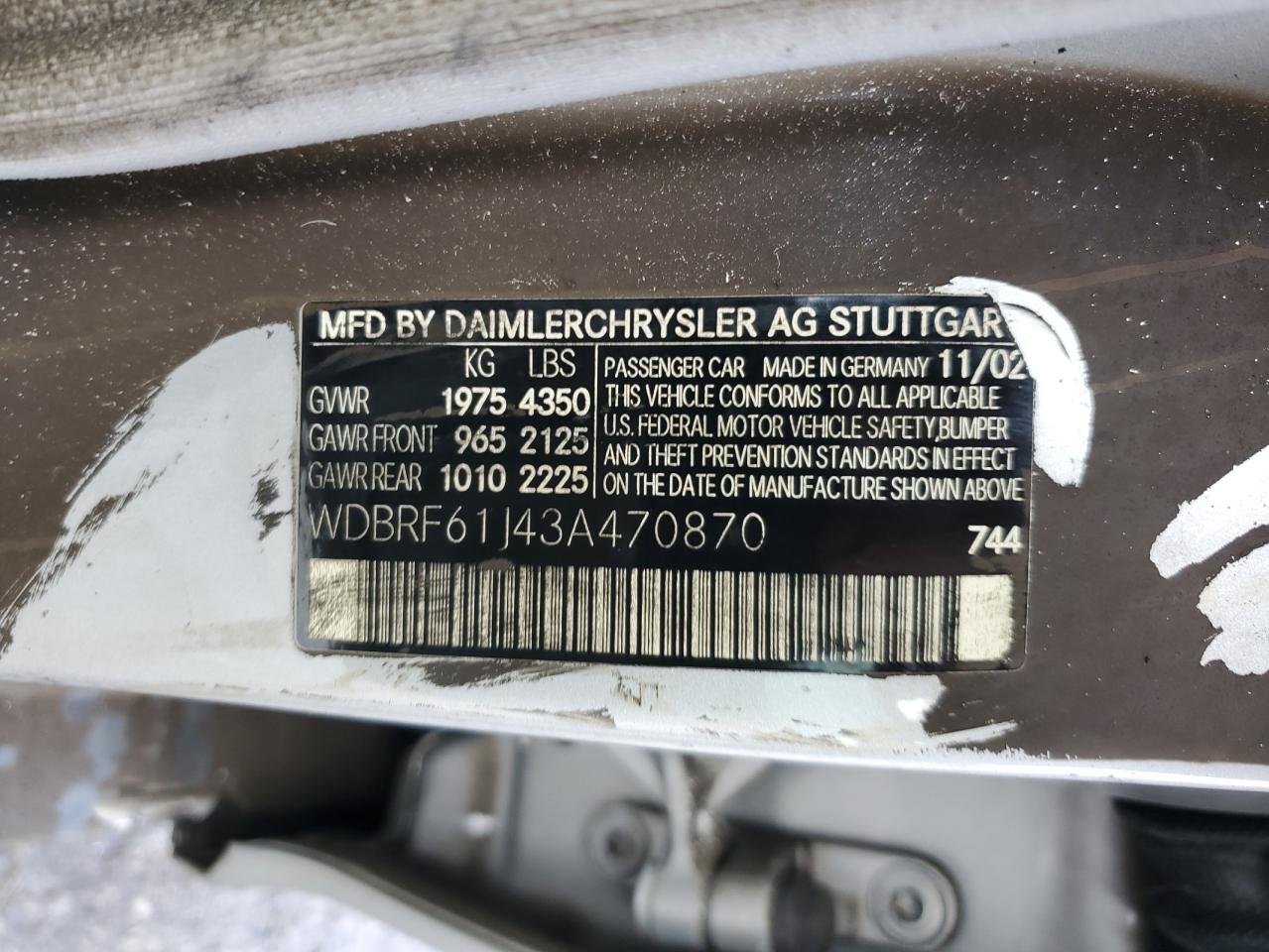 2003 Mercedes-benz C 240 Silver vin: WDBRF61J43A470870