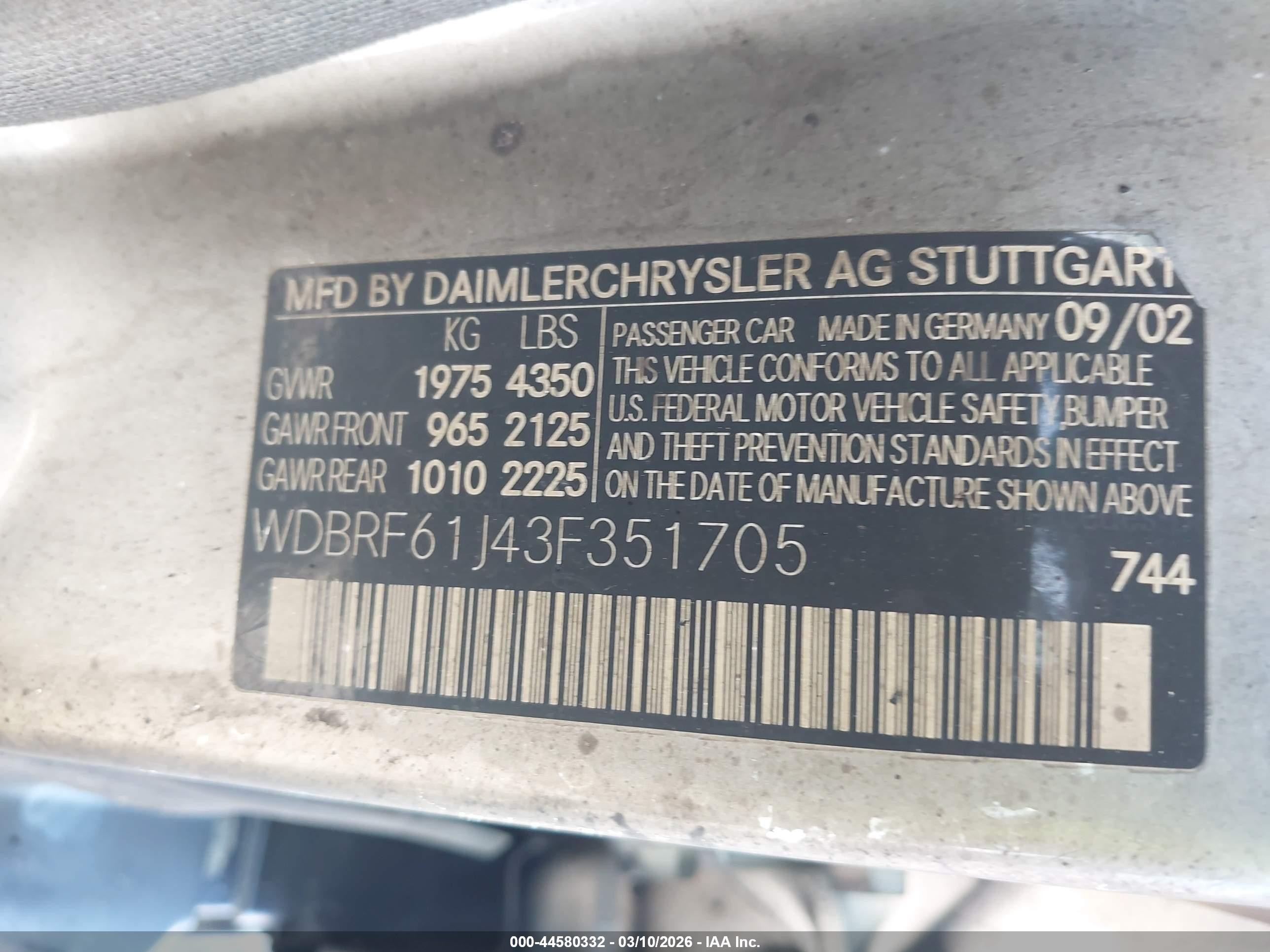 2003 Mercedes-benz C 240   Silver vin: WDBRF61J43F351705