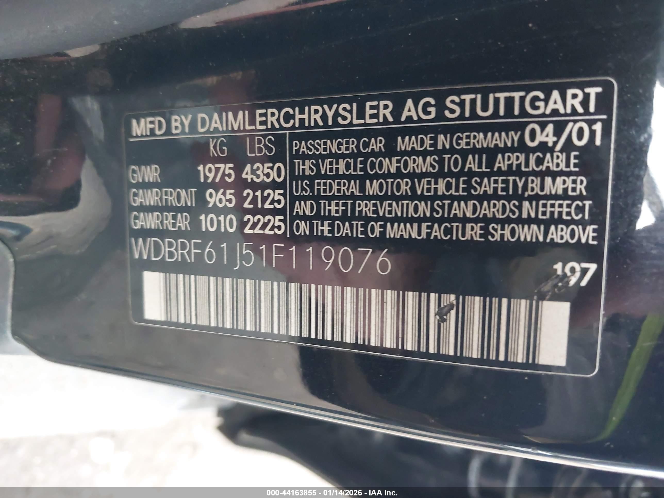 2001 Mercedes-benz C 240   Black vin: WDBRF61J51F119076