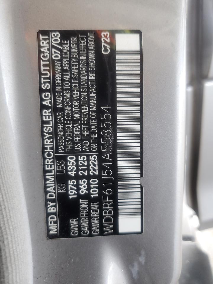 2004 Mercedes-benz C 240 Silver vin: WDBRF61J54A558554
