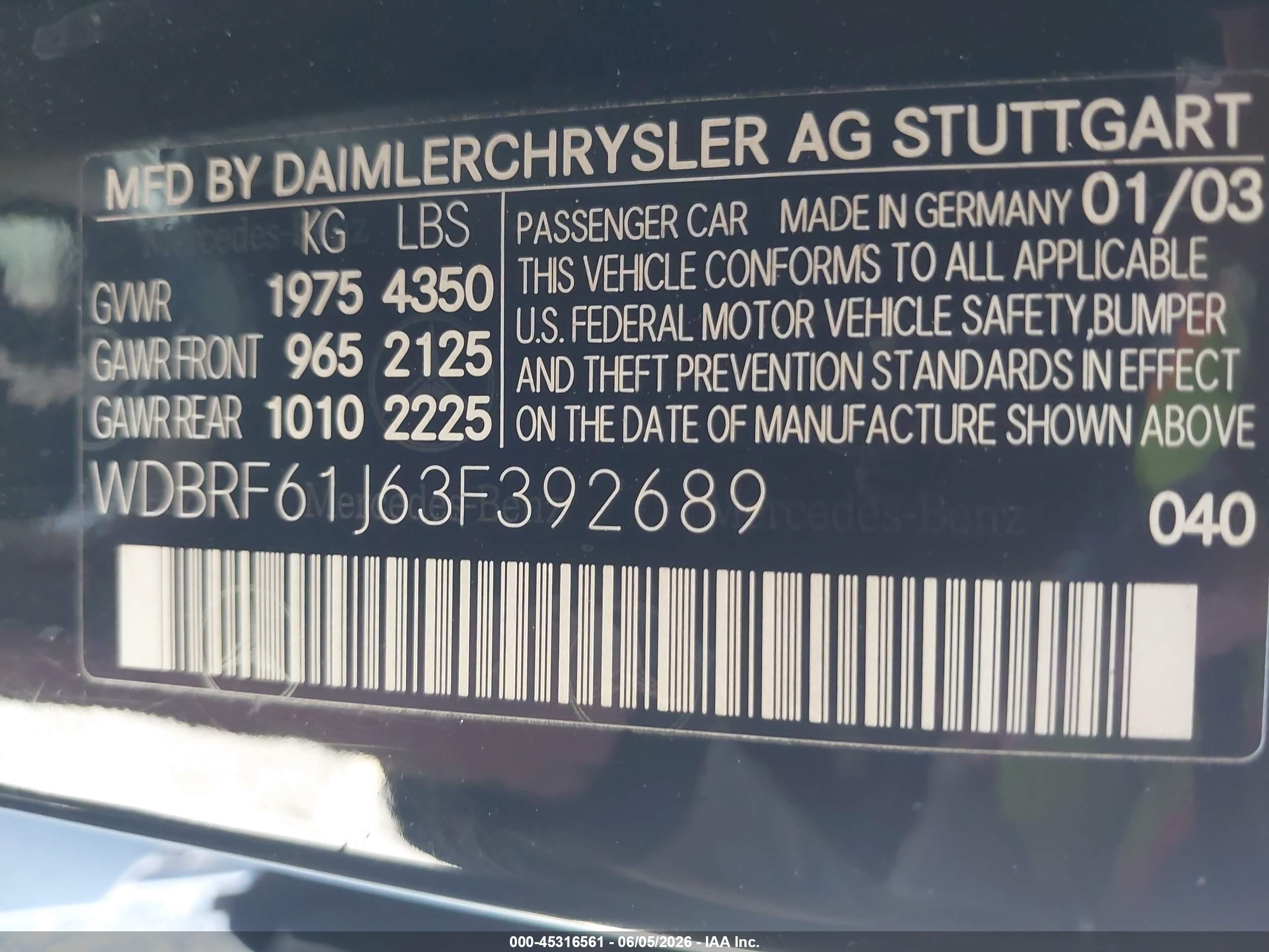2003 Mercedes-benz C 240   Black vin: WDBRF61J63F392689