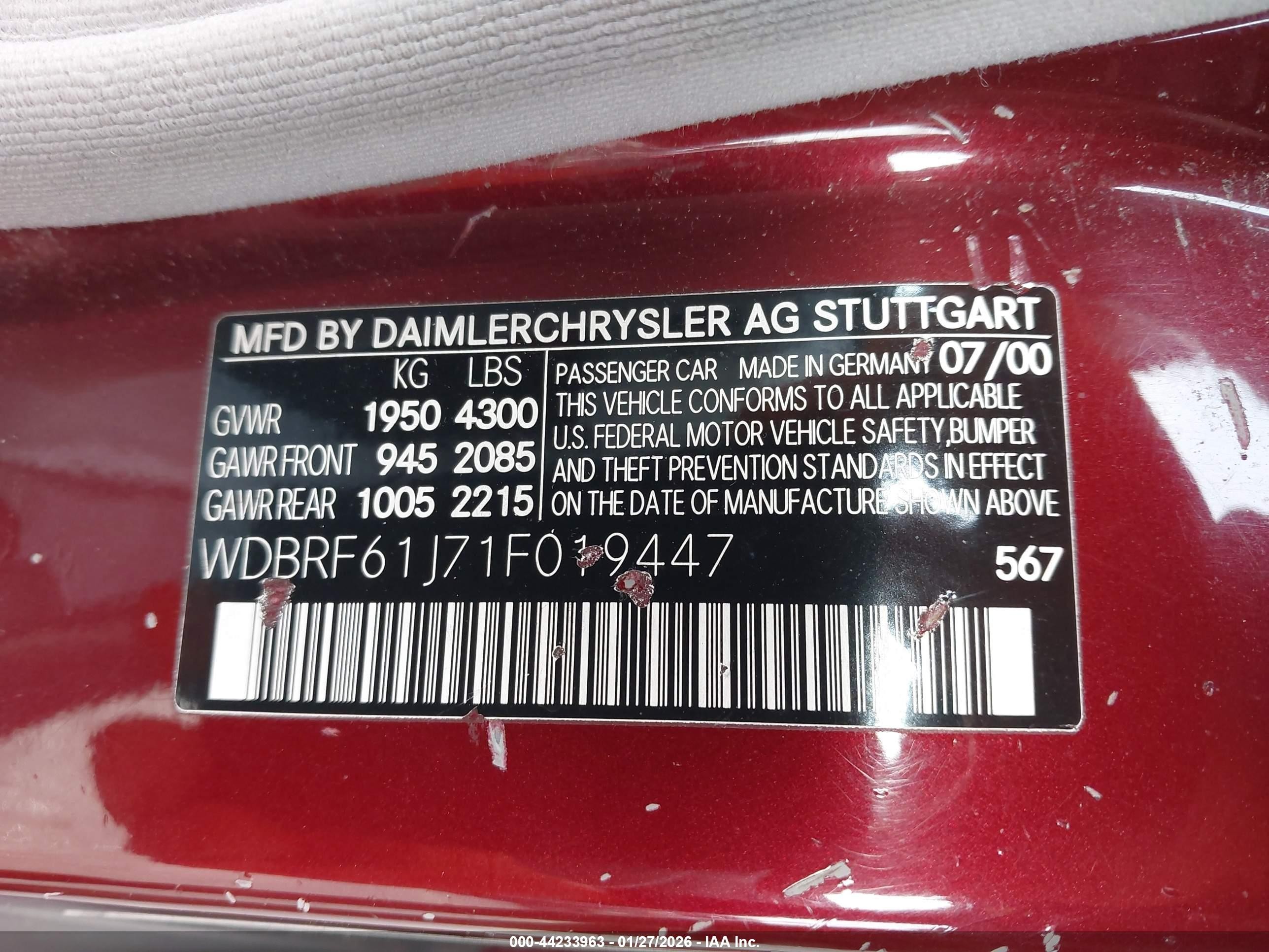 2001 Mercedes-benz C 240   Maroon vin: WDBRF61J71F019447
