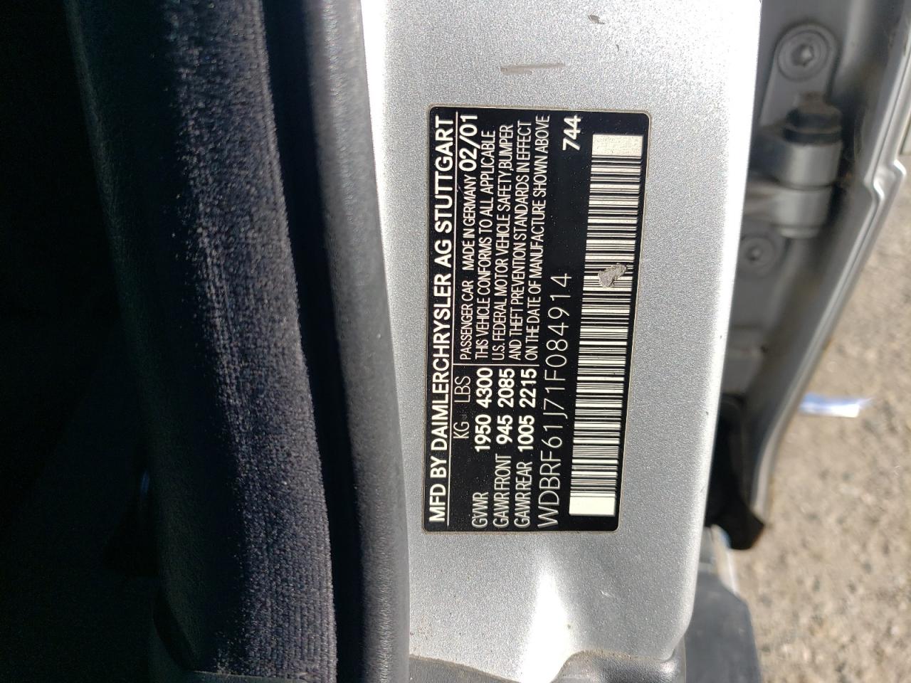 2001 Mercedes-benz C 240 Silver vin: WDBRF61J71F084914