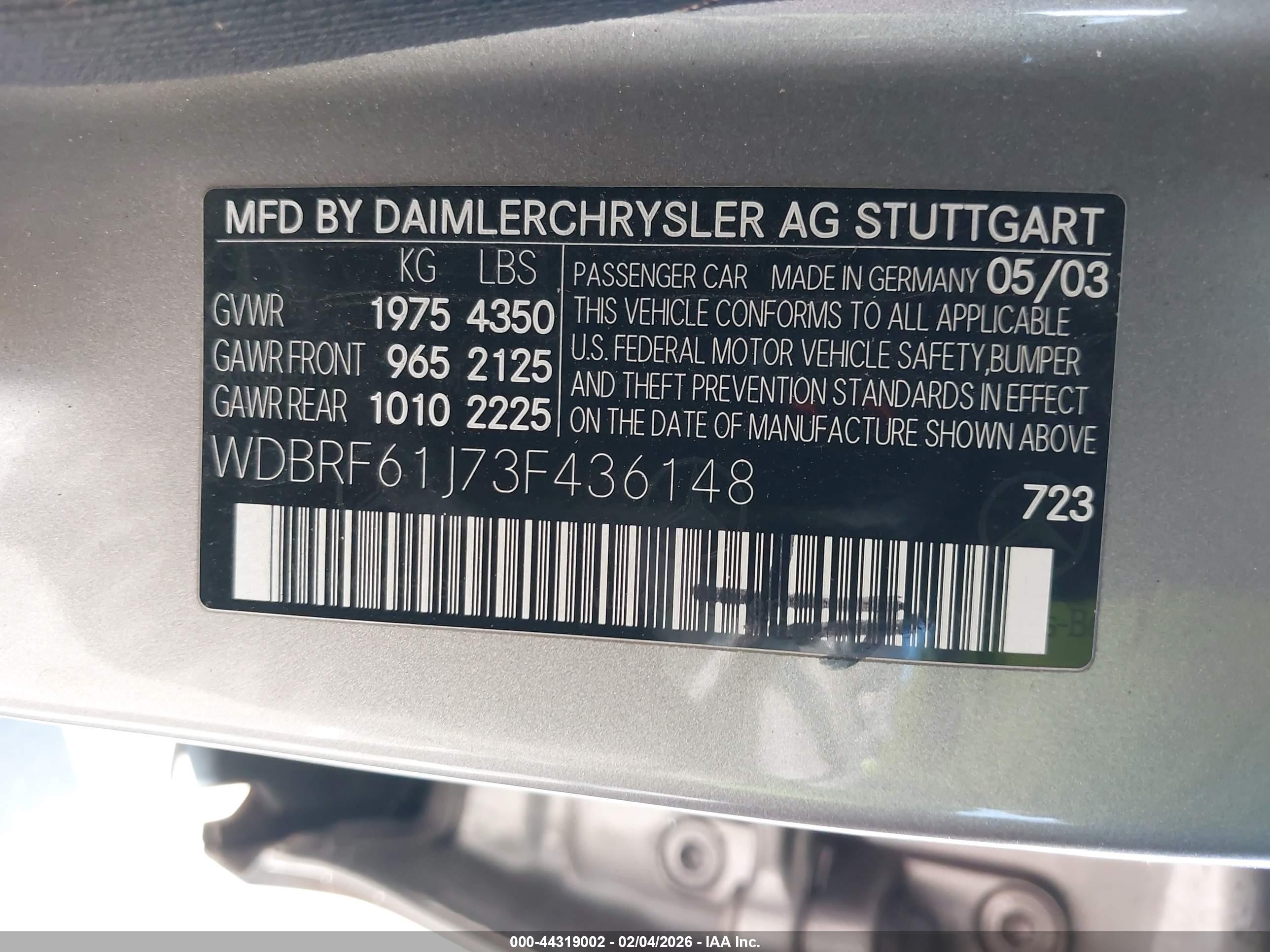 2003 Mercedes-benz C 240   Silver vin: WDBRF61J73F436148