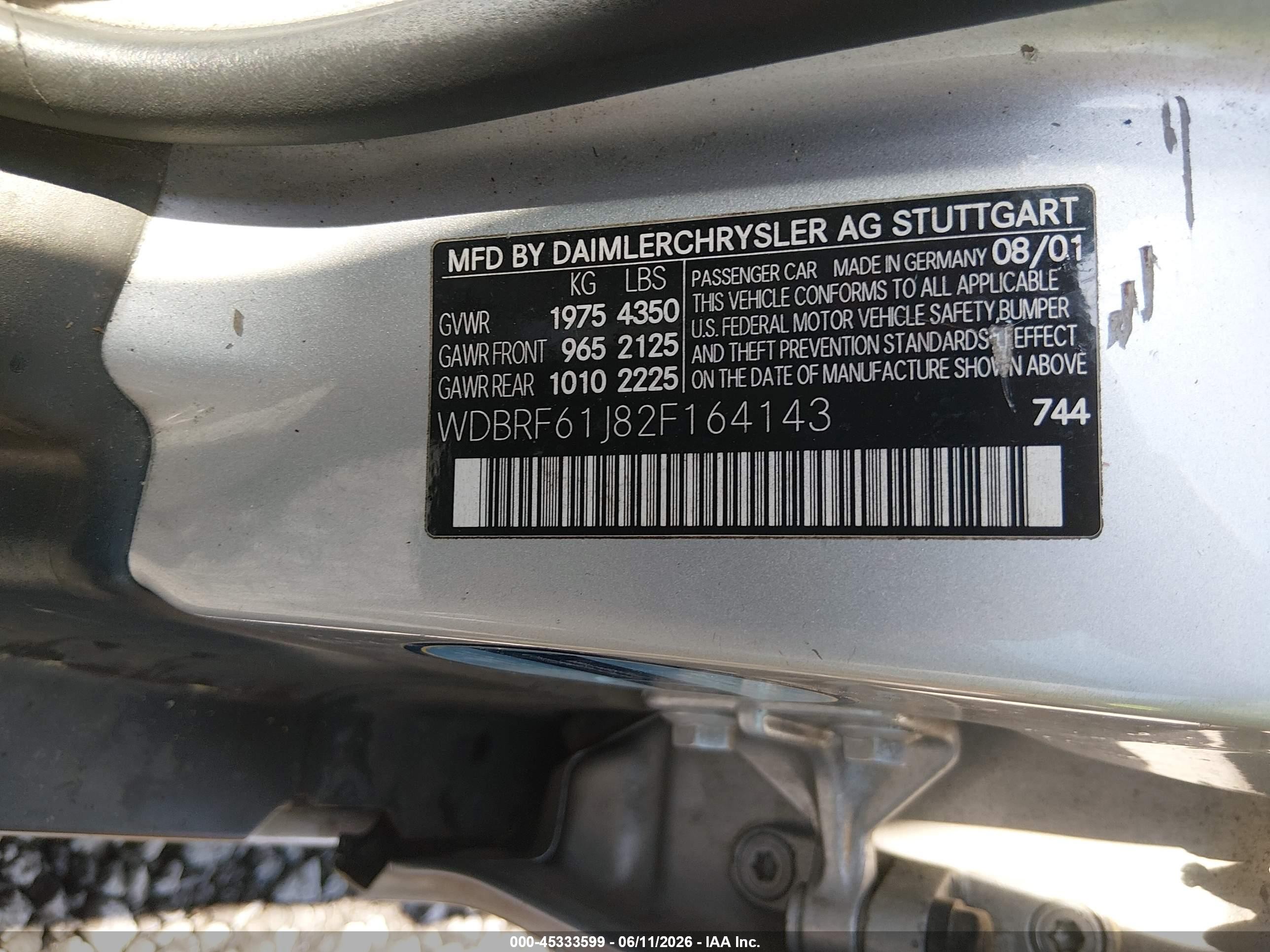 2002 Mercedes-benz C 240 Silver vin: WDBRF61J82F164143