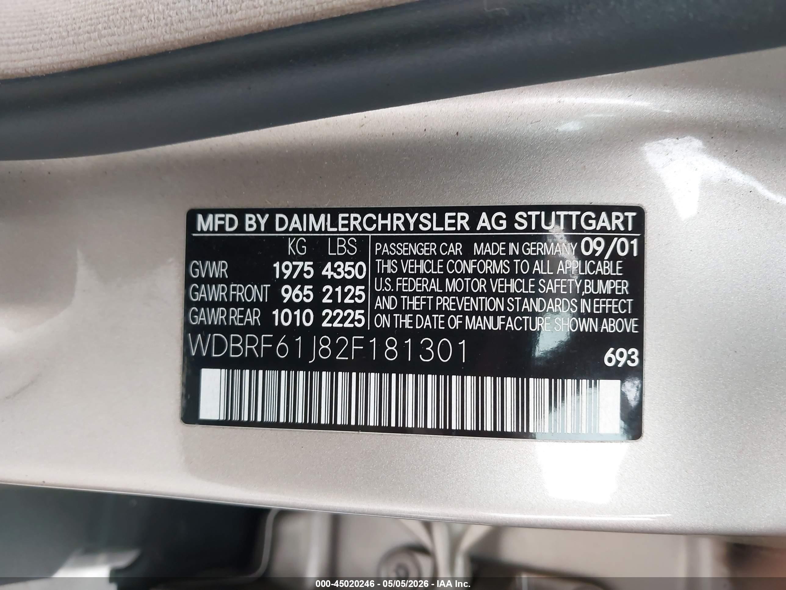 2002 Mercedes-benz C 240   Tan vin: WDBRF61J82F181301