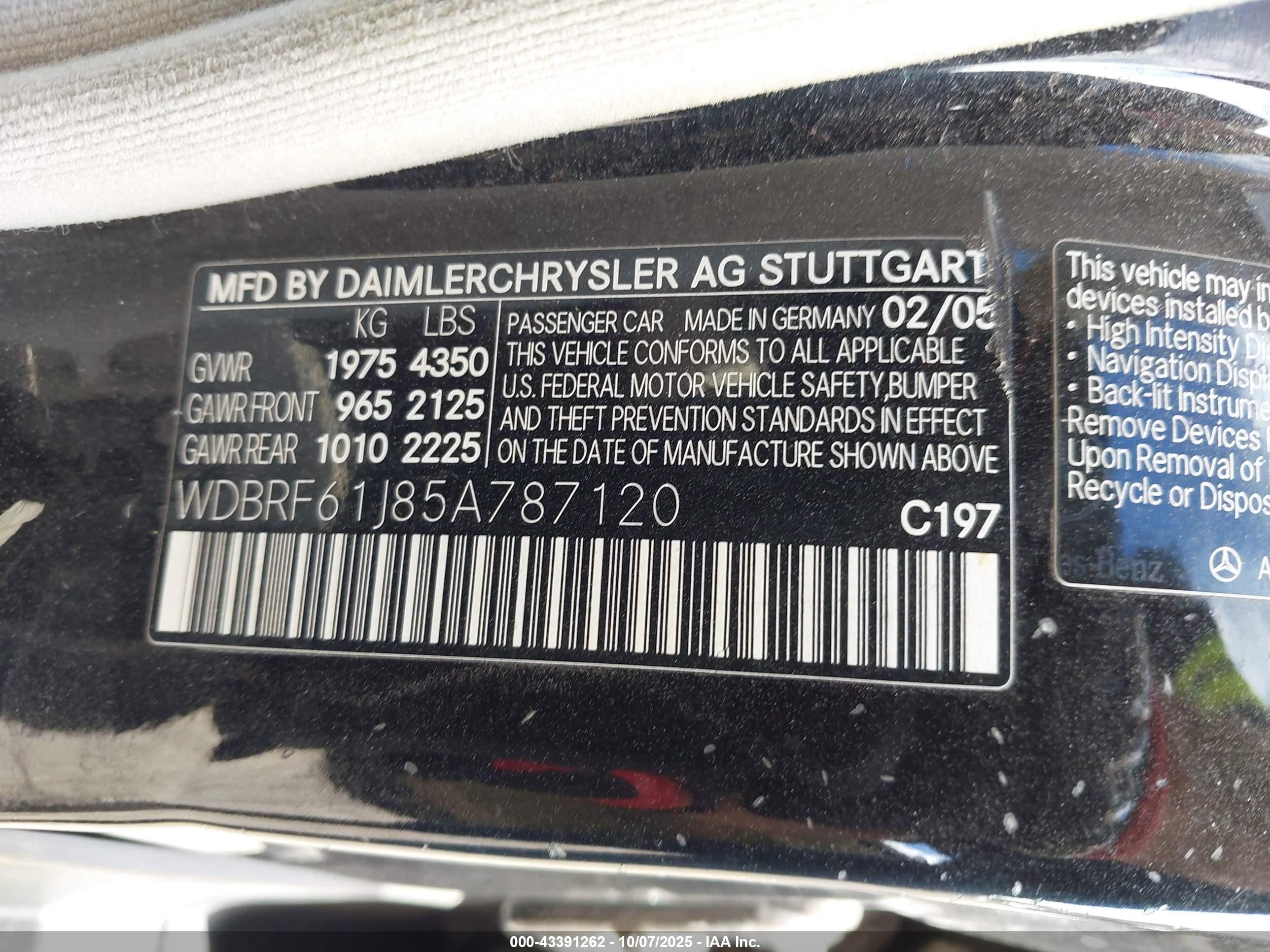 2005 Mercedes-benz C 240 Luxury Black vin: WDBRF61J85A787120