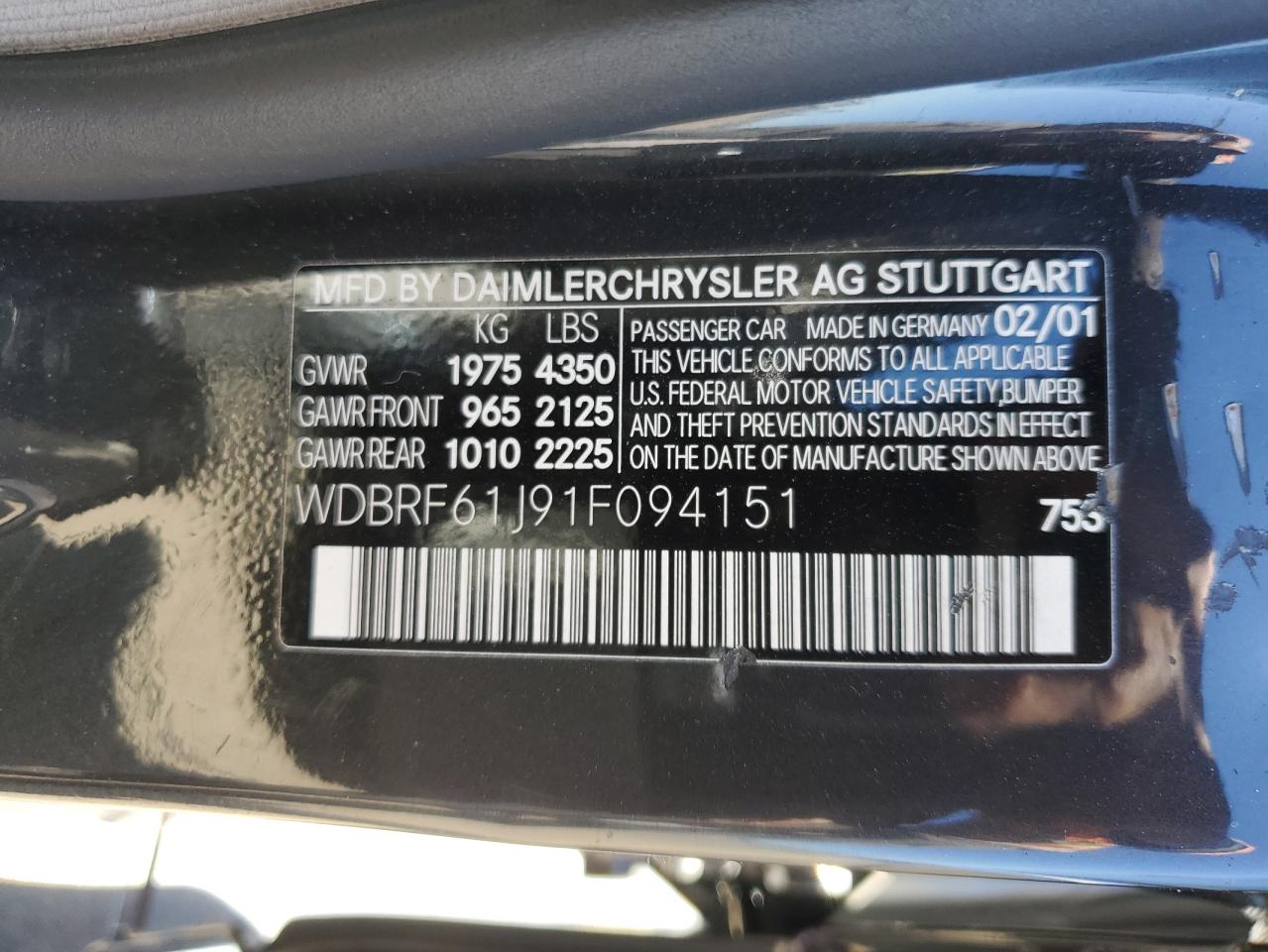 2001 Mercedes-benz C 240 Угольный vin: WDBRF61J91F094151