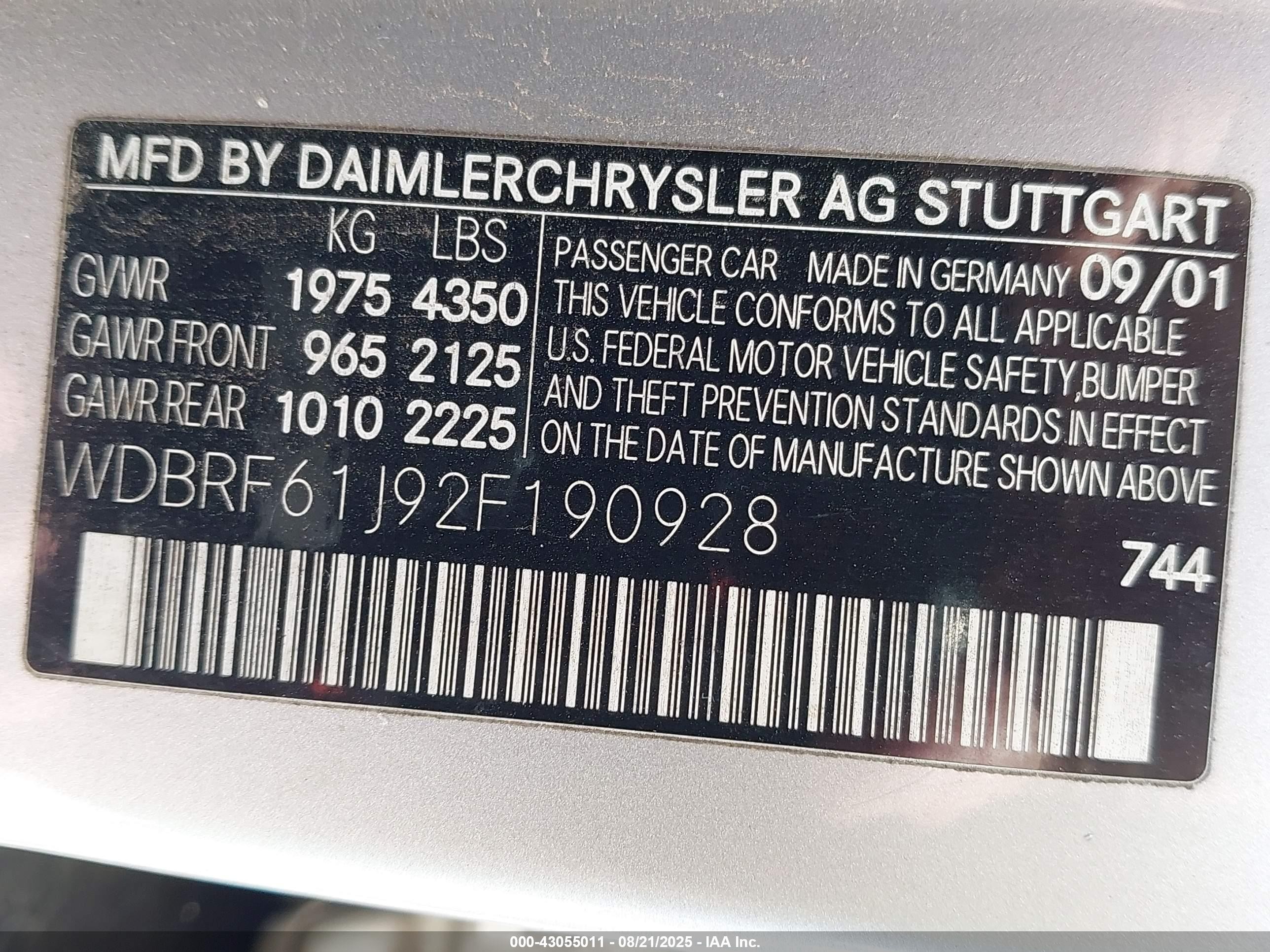 2002 Mercedes-benz C 240   Silver vin: WDBRF61J92F190928