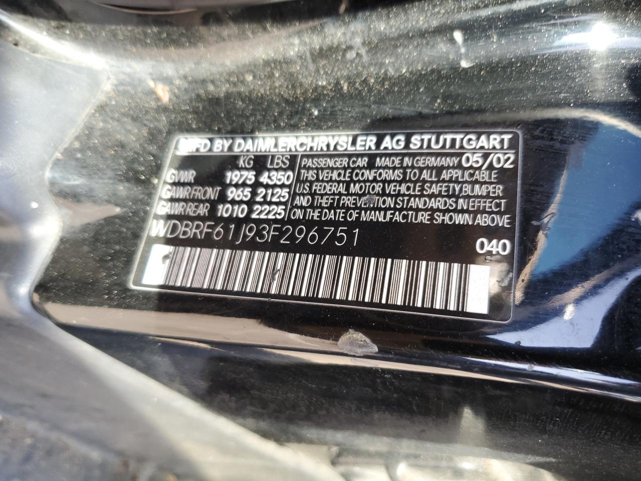 2003 Mercedes-benz C 240 Черный vin: WDBRF61J93F296751