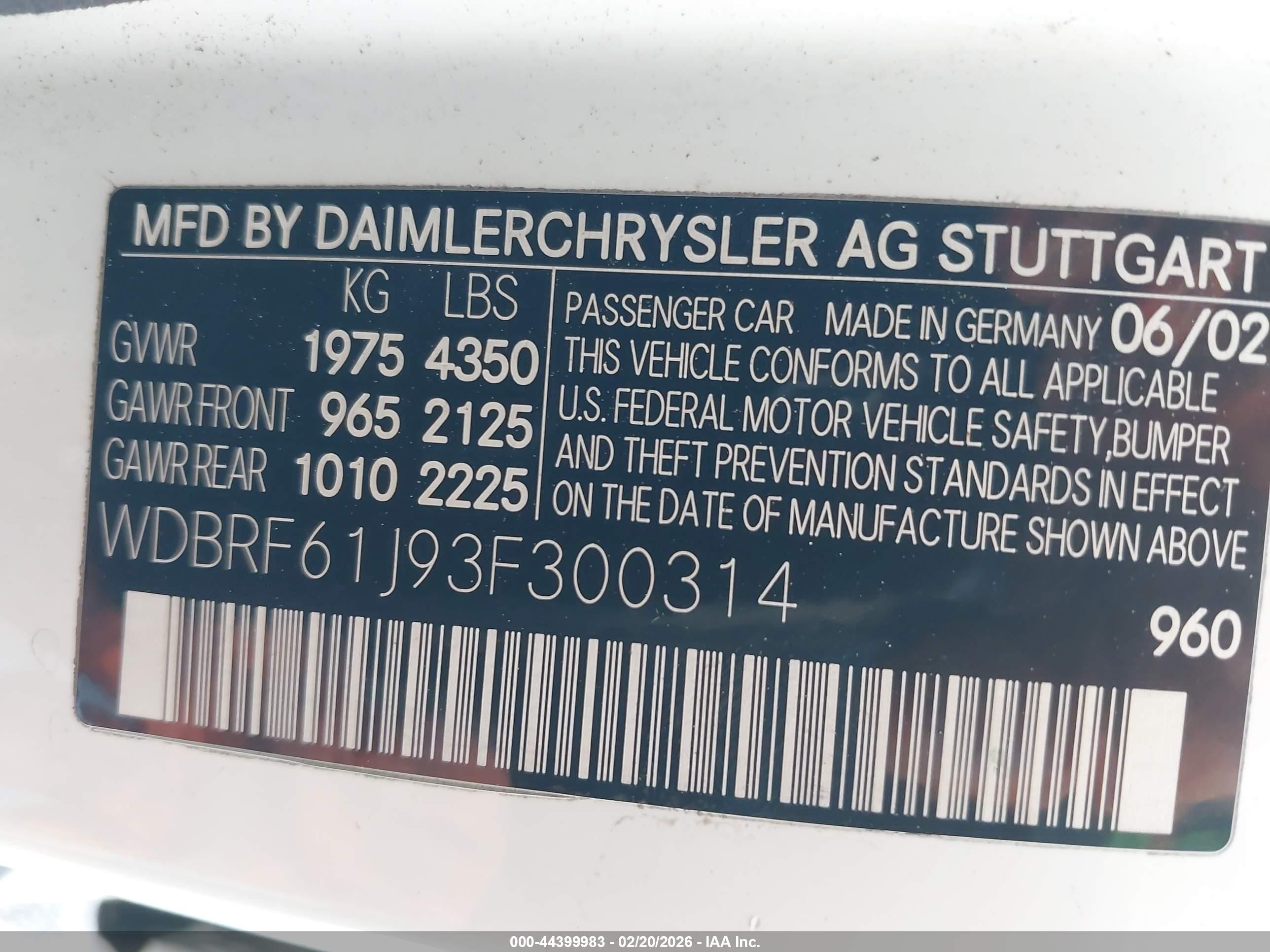 2003 Mercedes-benz C 240   Белый vin: WDBRF61J93F300314