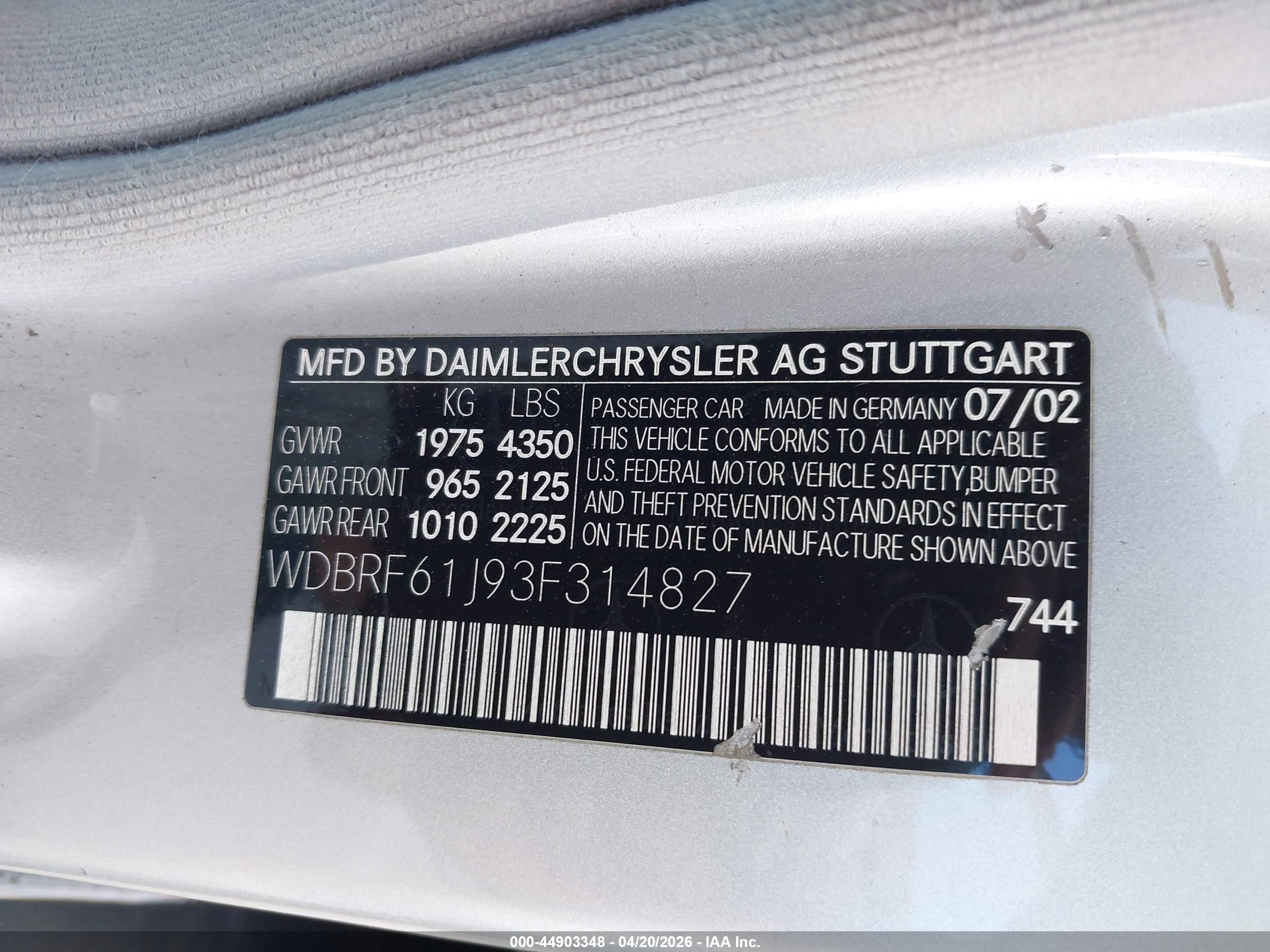 2003 Mercedes-benz C 240   Silver vin: WDBRF61J93F314827