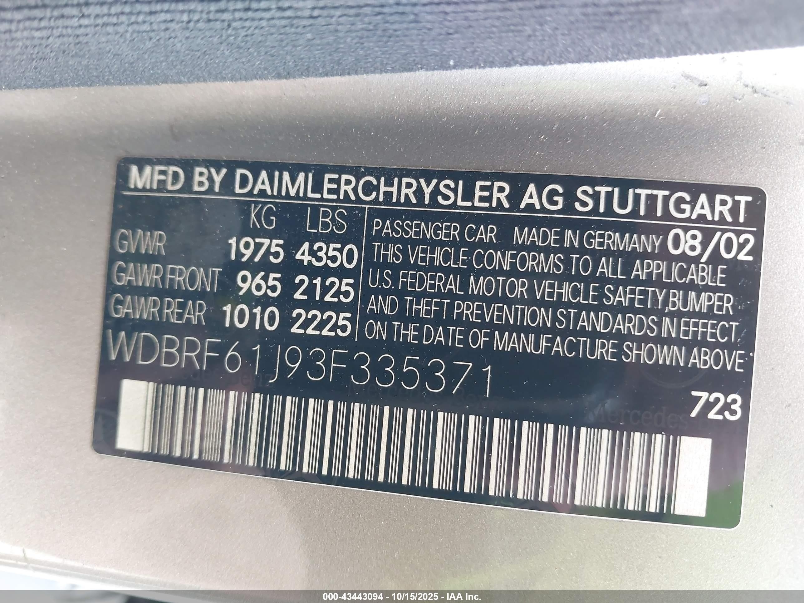 2003 Mercedes-benz C 240   Серебряный vin: WDBRF61J93F335371