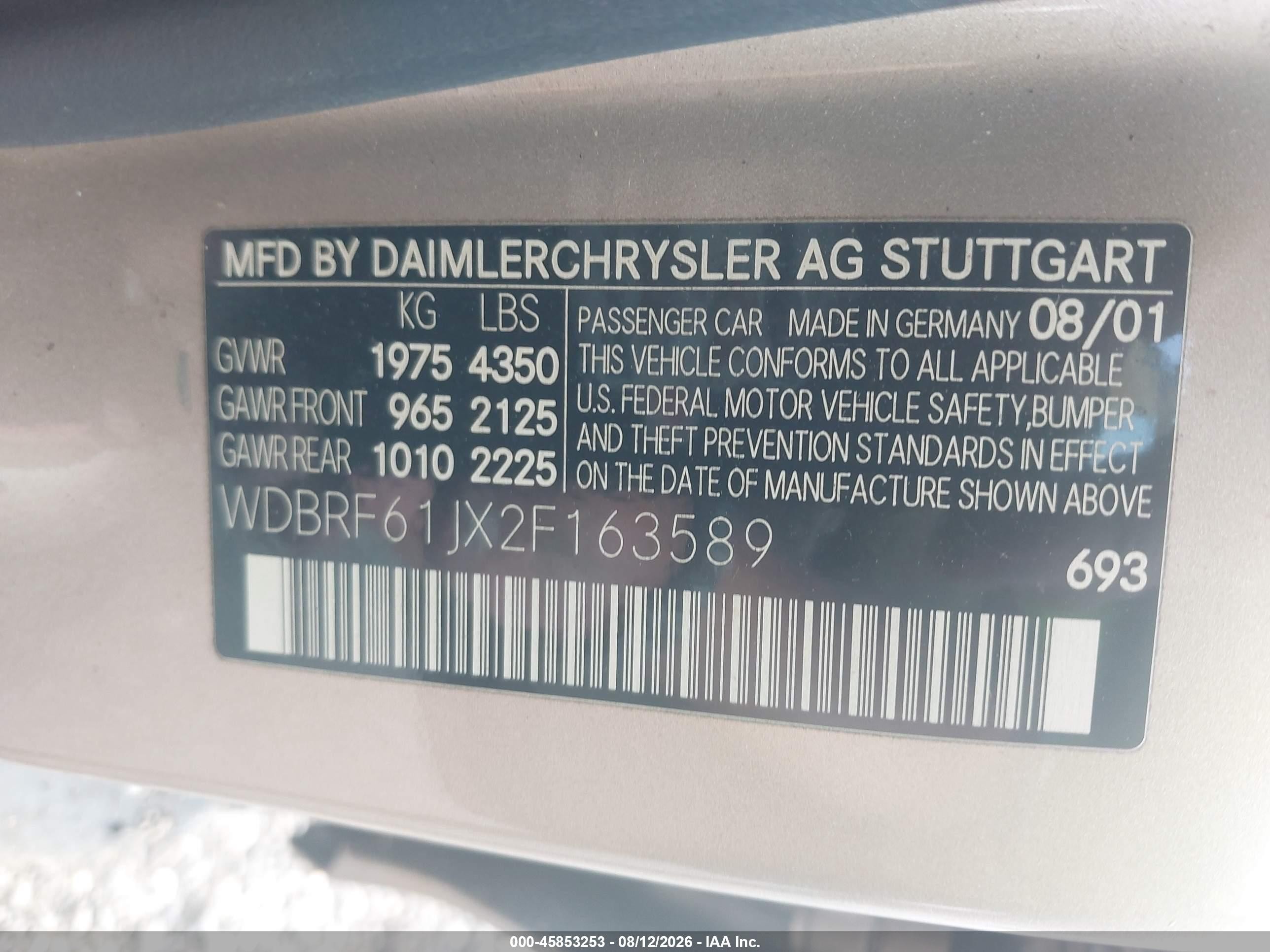 2002 Mercedes-benz C 240   Золотой vin: WDBRF61JX2F163589