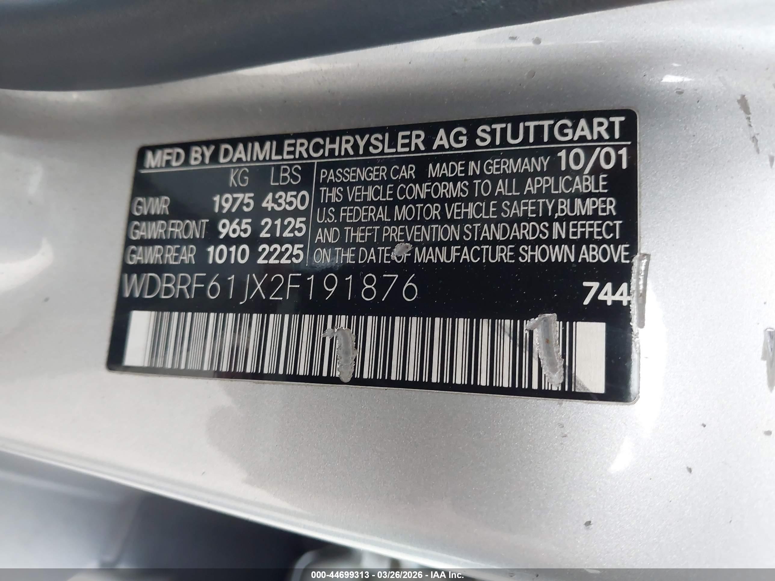 2002 Mercedes-benz C 240   Серебряный vin: WDBRF61JX2F191876