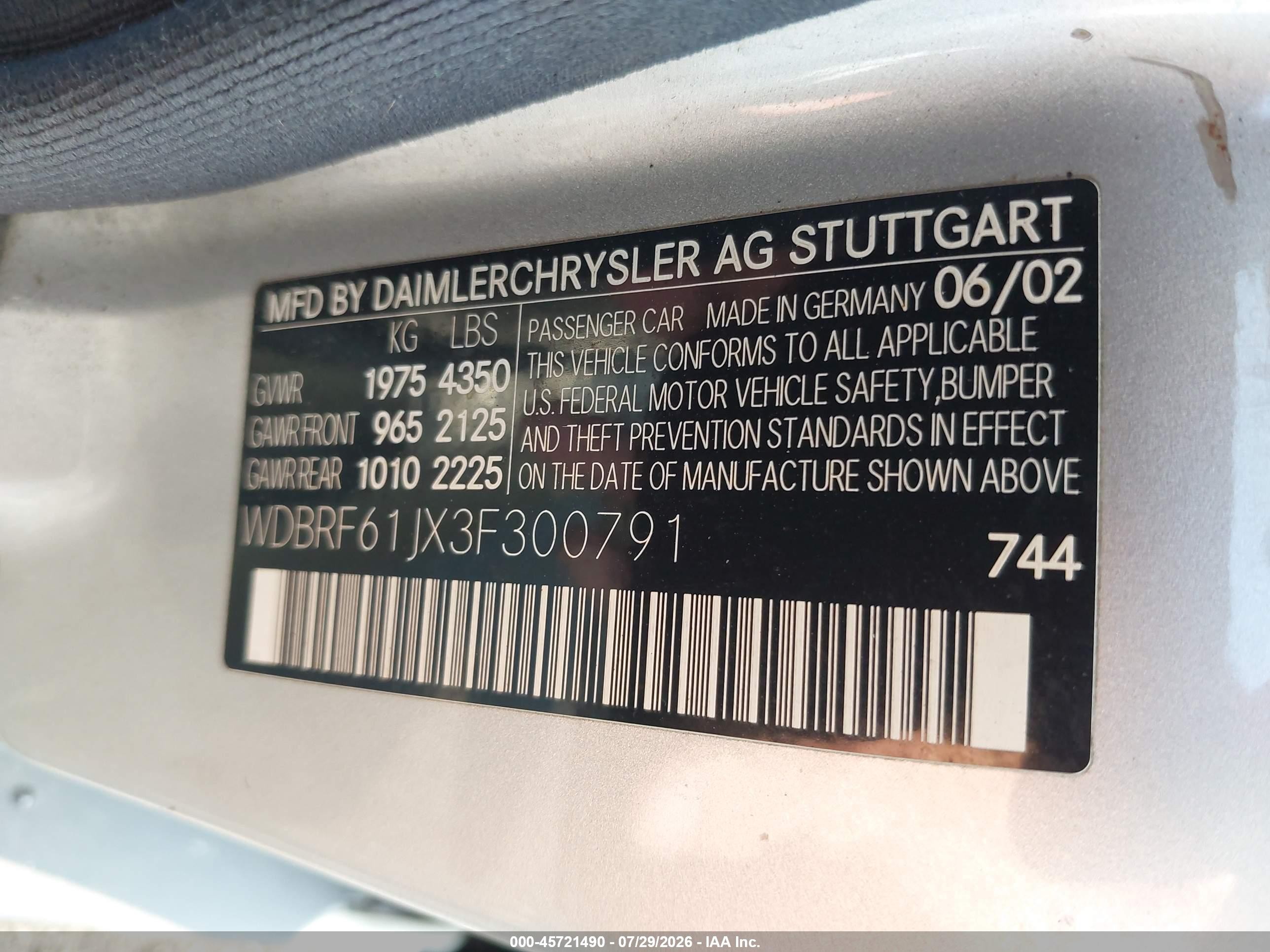 2003 Mercedes-benz C 240 Silver vin: WDBRF61JX3F300791