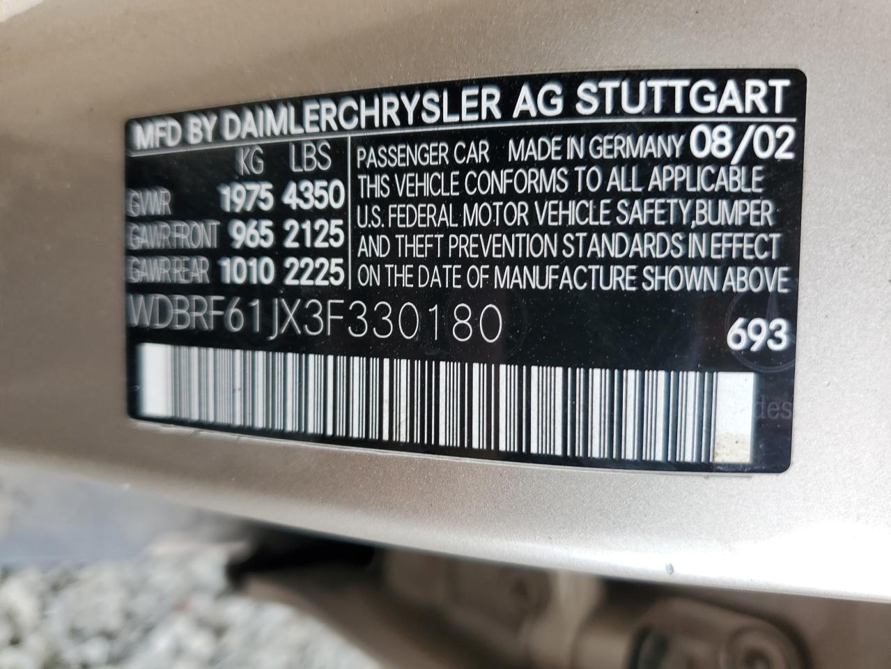2003 Mercedes-benz C 240 Beige vin: WDBRF61JX3F330180