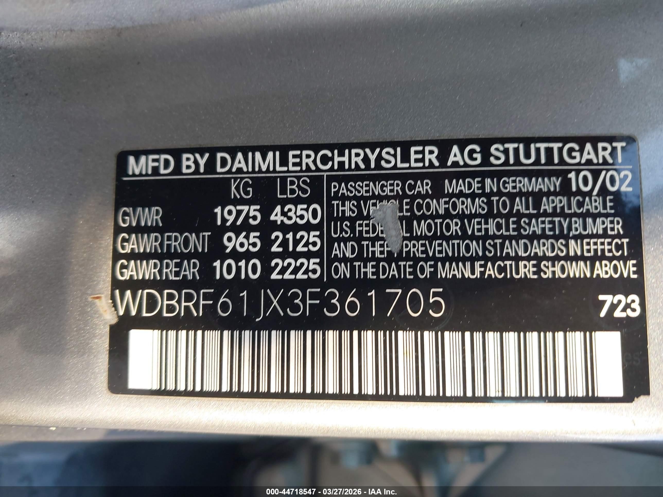 2003 Mercedes-benz C 240   Silver vin: WDBRF61JX3F361705