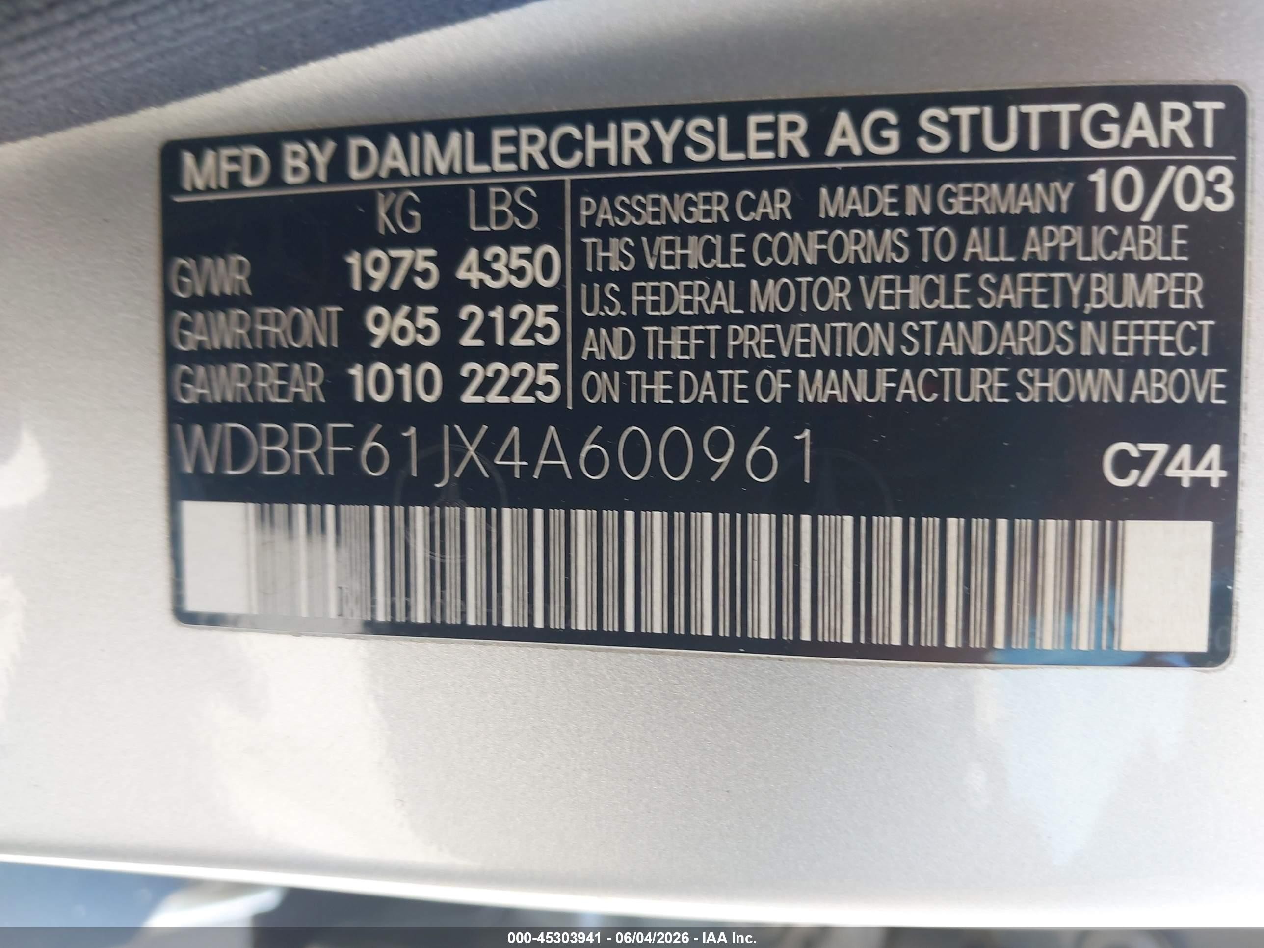 2004 Mercedes-benz C 240   Серебряный vin: WDBRF61JX4A600961